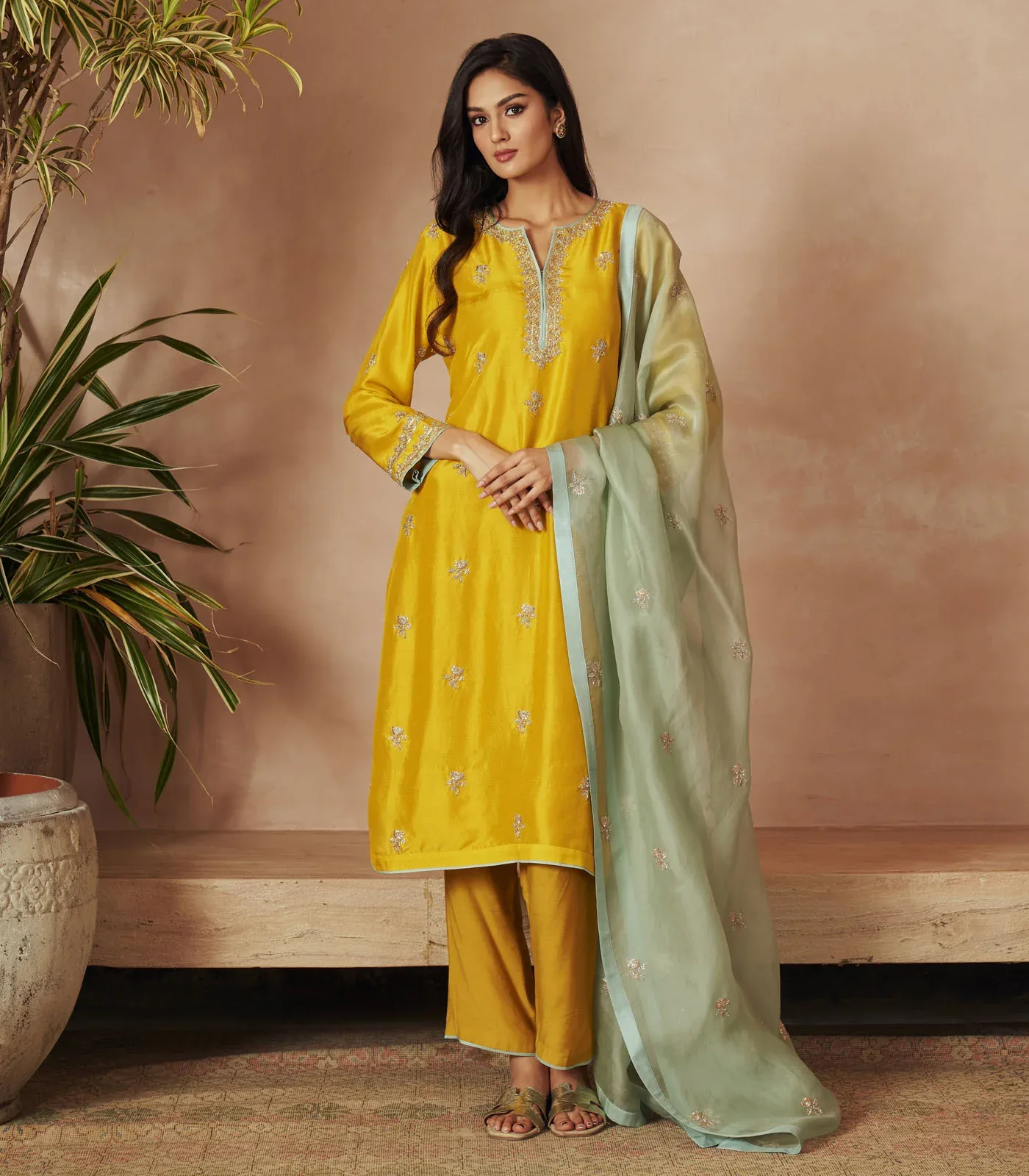 Yellow Kurta Set by Anushree Reddy
