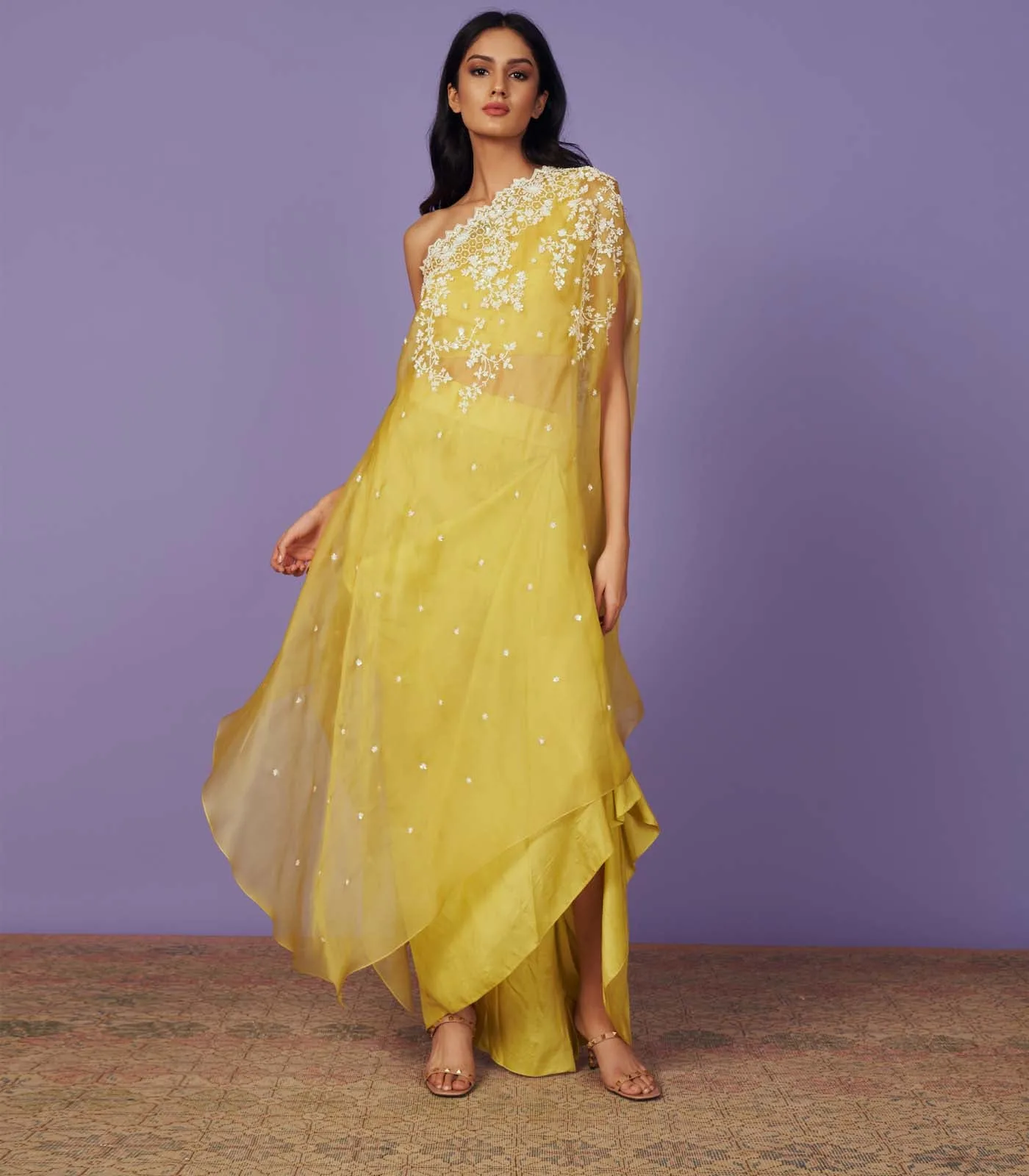 One Shoulder Cape Set by Anushree Reddy