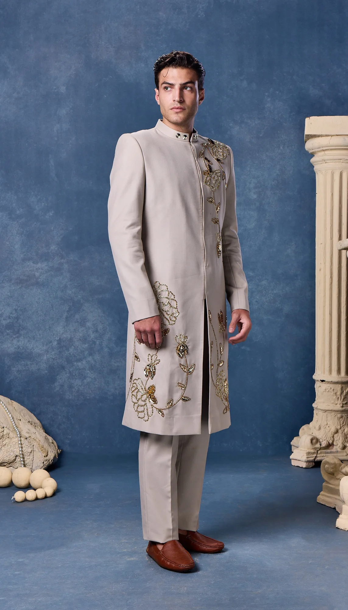 Royal Beige - Sherwani Set by Papa Don't Preach, view 2