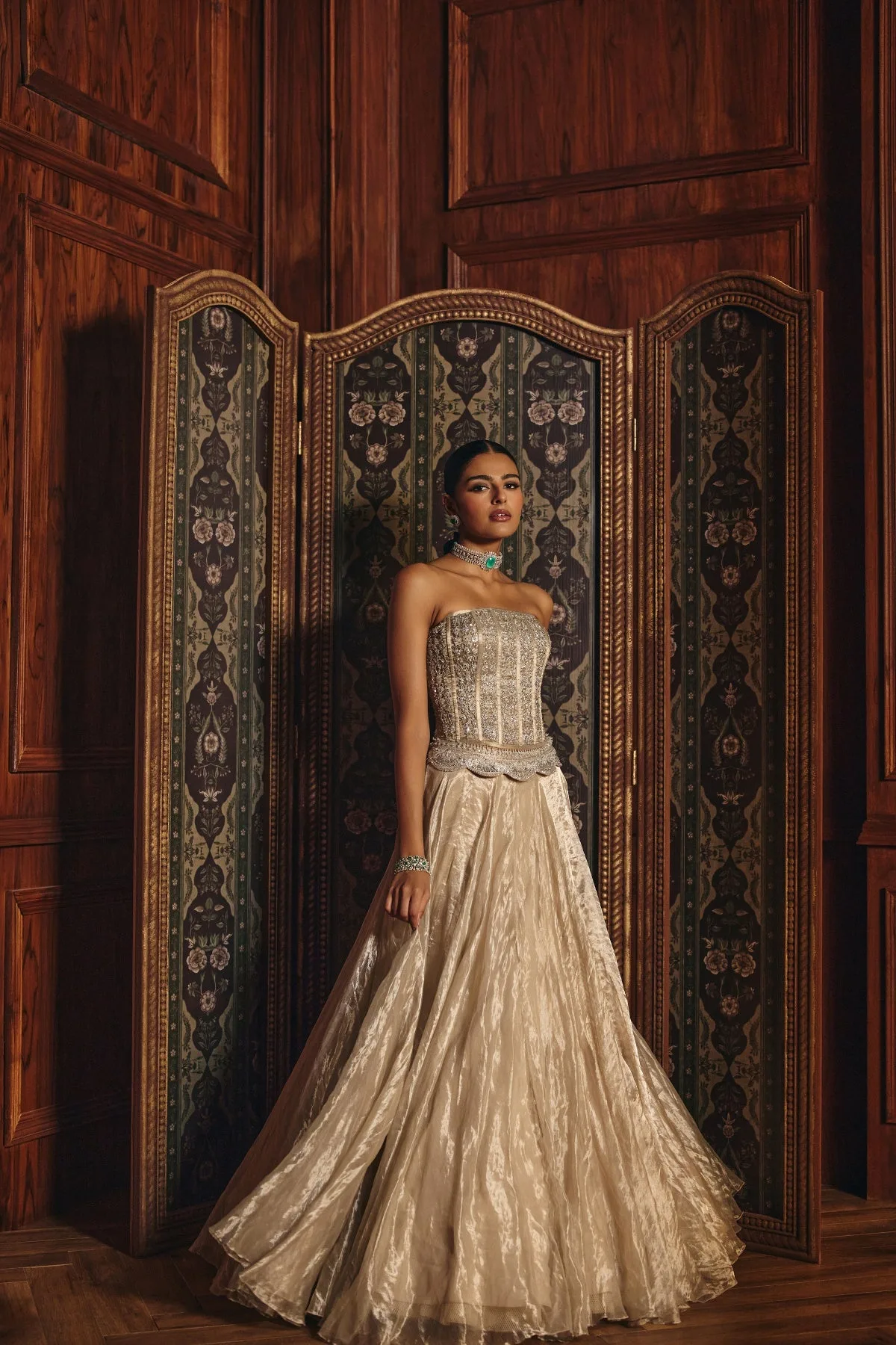 Mahika by Mahima Mahajan, silver lehenga, view 3