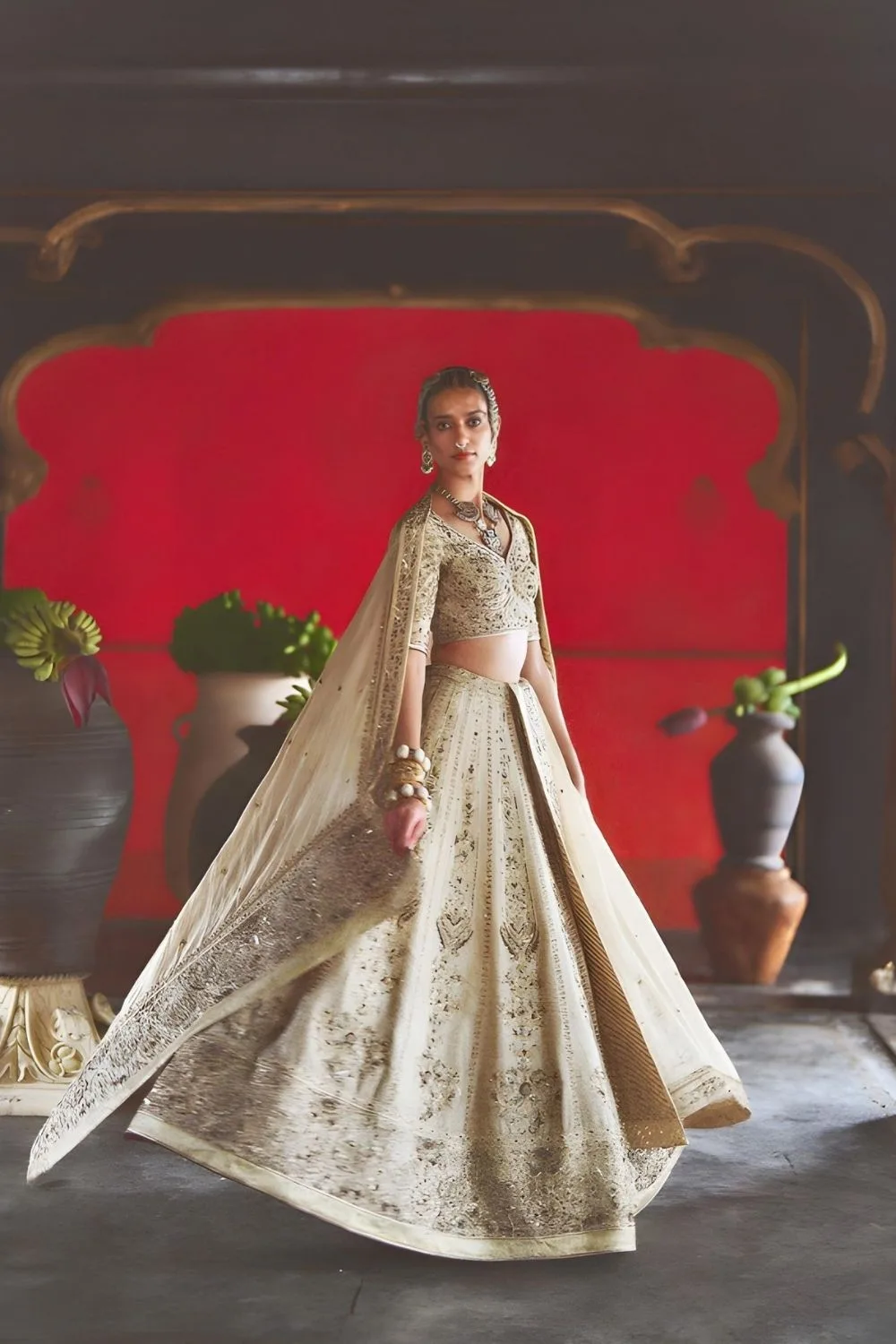 Tejasvi Lehenga Set by Jigar Mali in beige, view 4