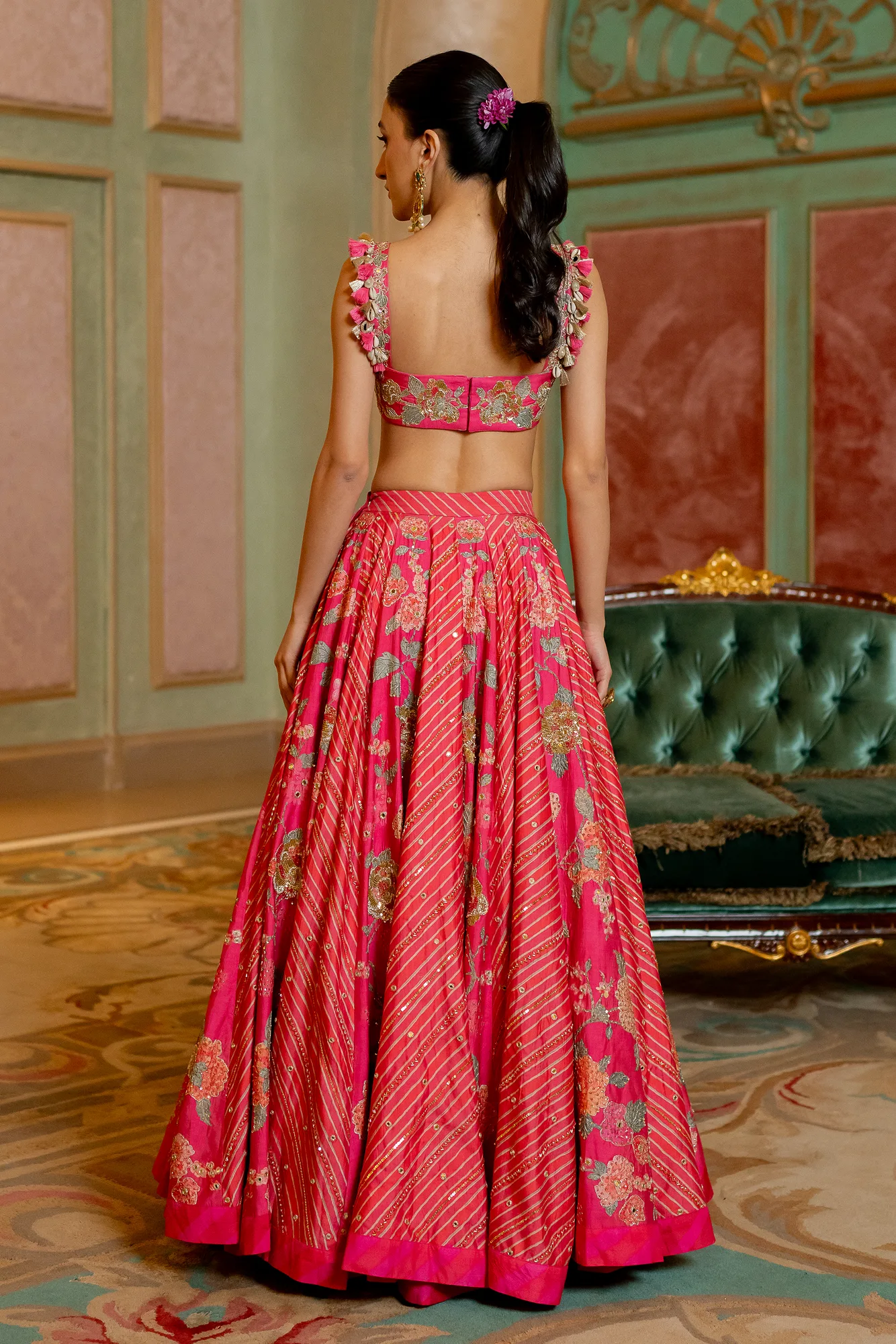 Aviva Lehenga Set by Paulmi And Harsh in pink, view 3