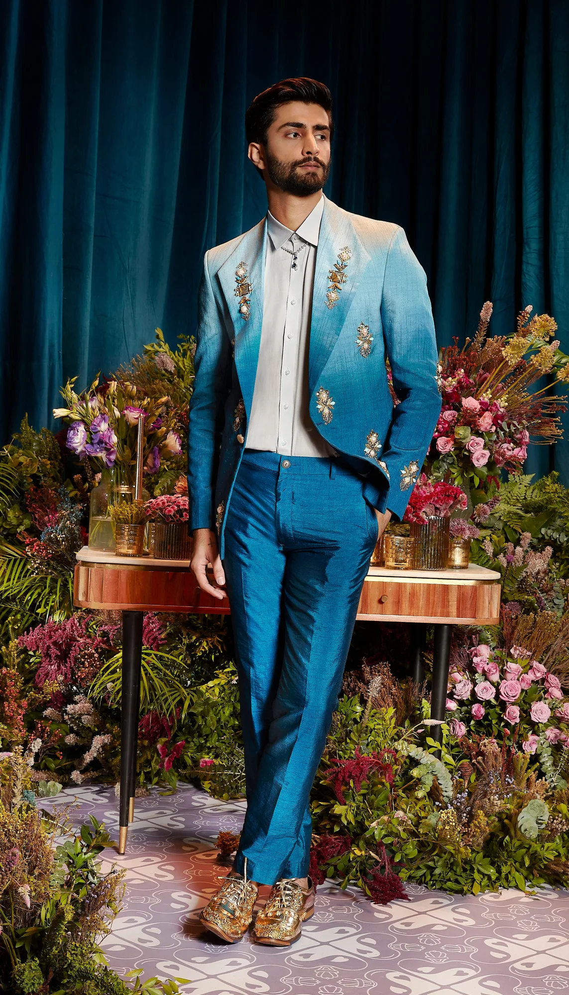 Orion - Blue Ombre Blazer Set by Papa Don't Preach, blue jacket
