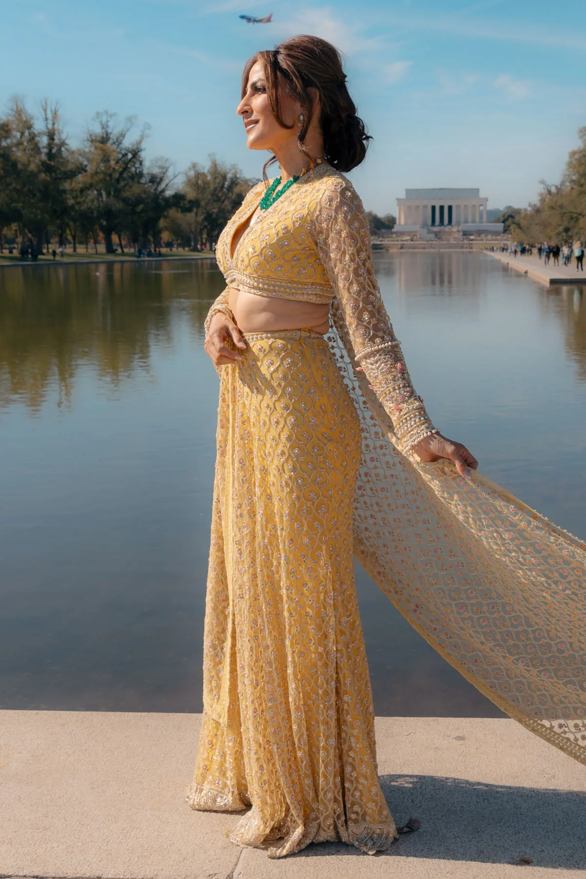 Ami Desai in Amal by Ridhi Mehra, yellow sari, view 3