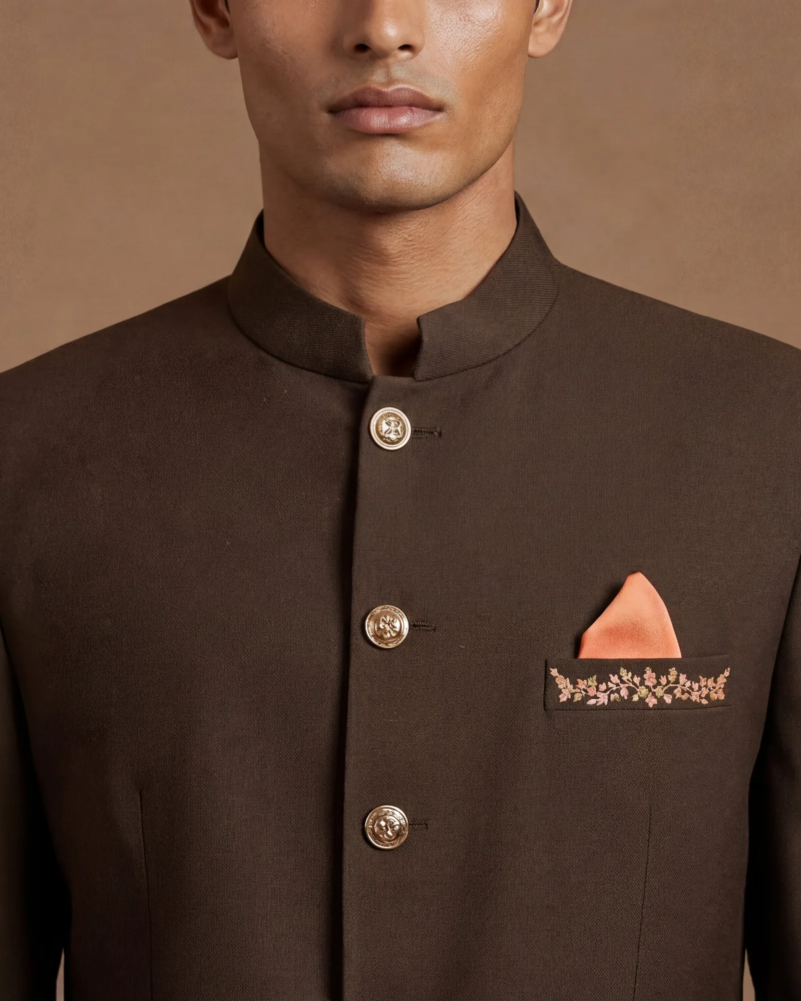 Kapish Bandhgala Set by Dolly J in mocha, view 2