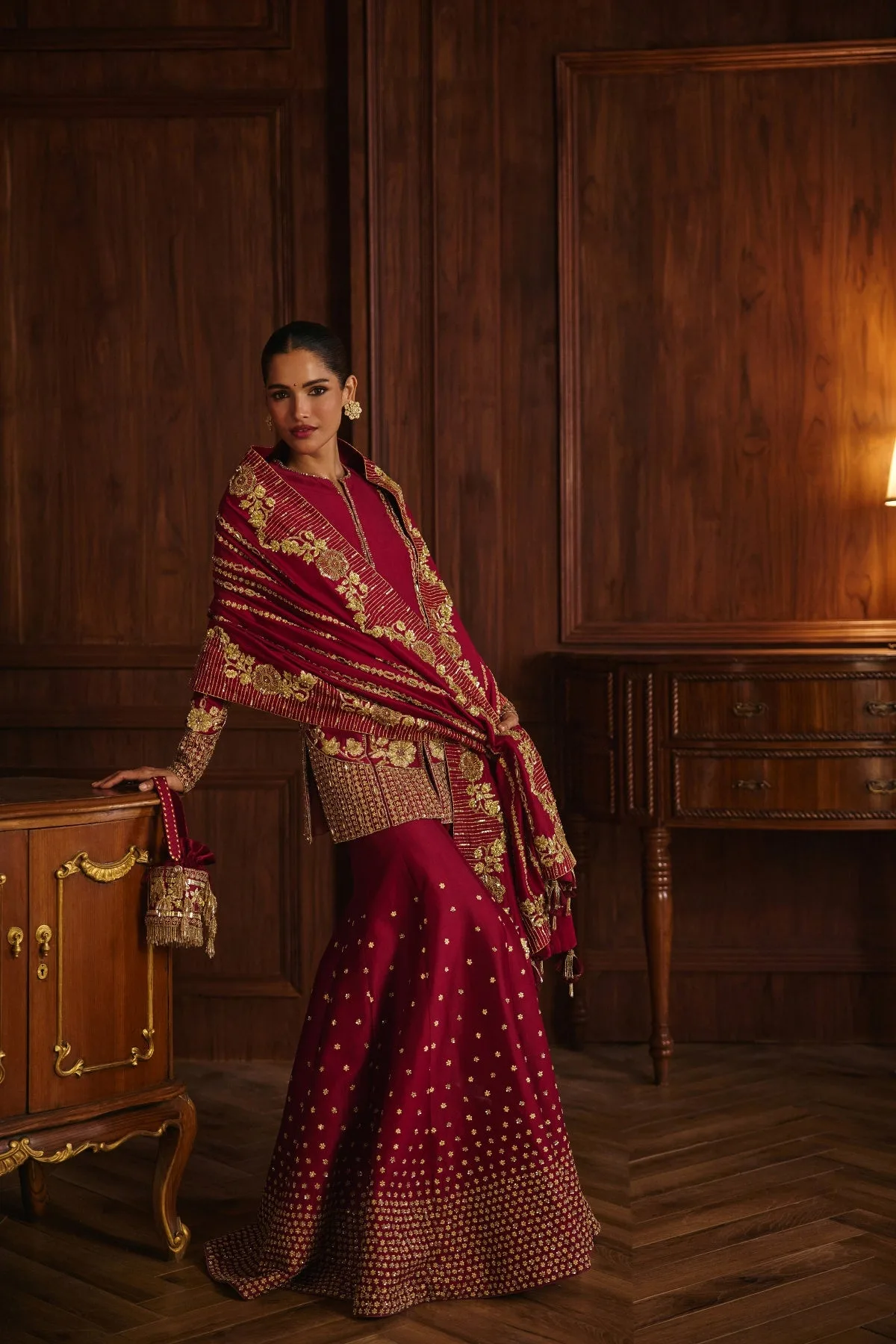 Sanya by Mahima Mahajan, red sharara, view 4
