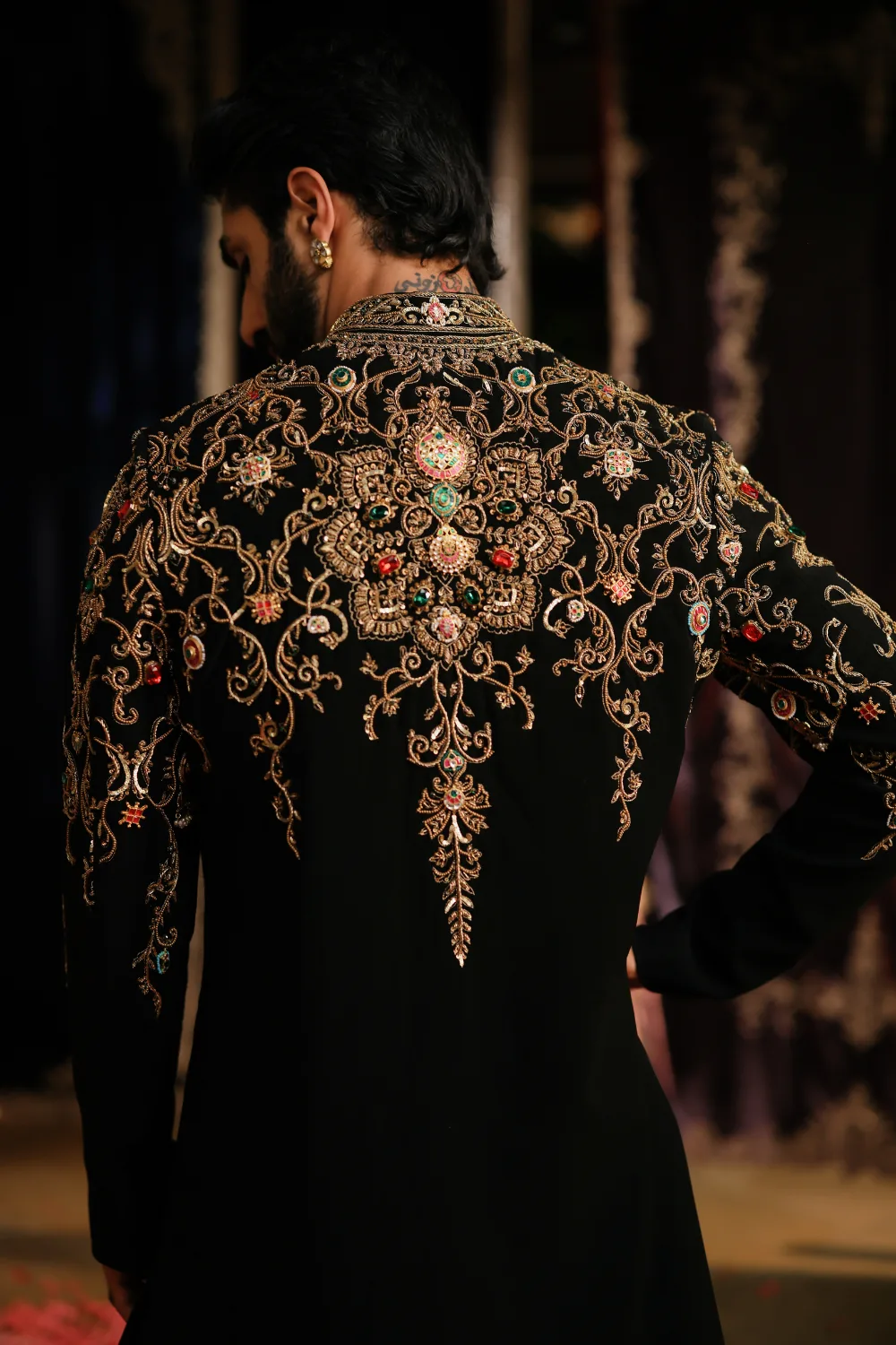 Kashif Sherwani by Jigar Mali in black, view 4