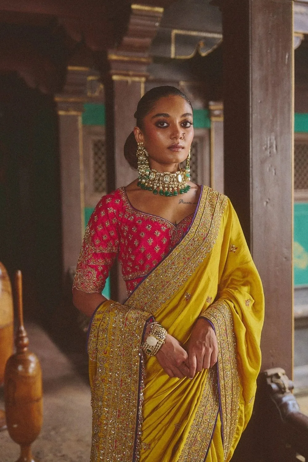 Rujuta Silk Saree by Jigar Mali in mustard, view 4
