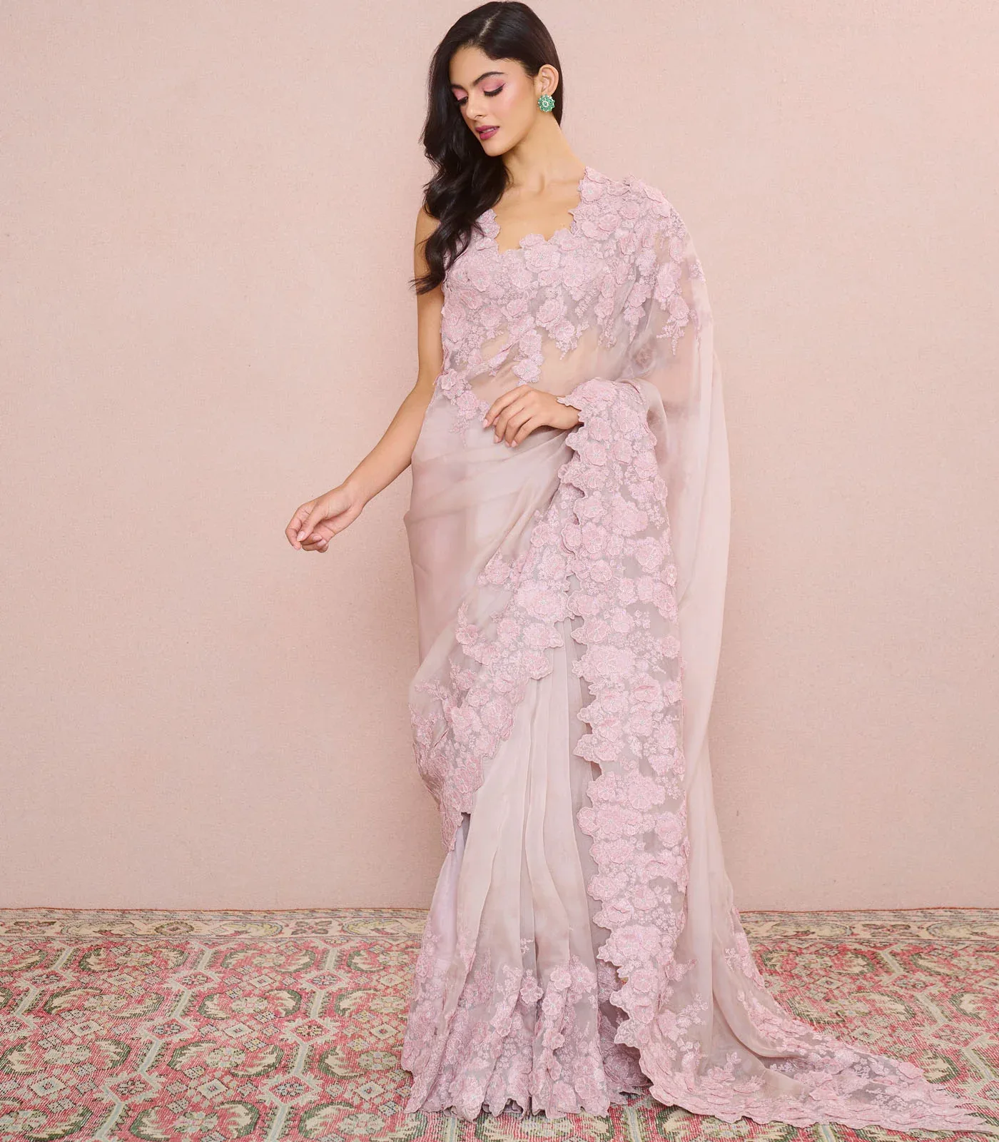 Dusty Pink Dori 3D Elaine Saree Set by Anushree Reddy