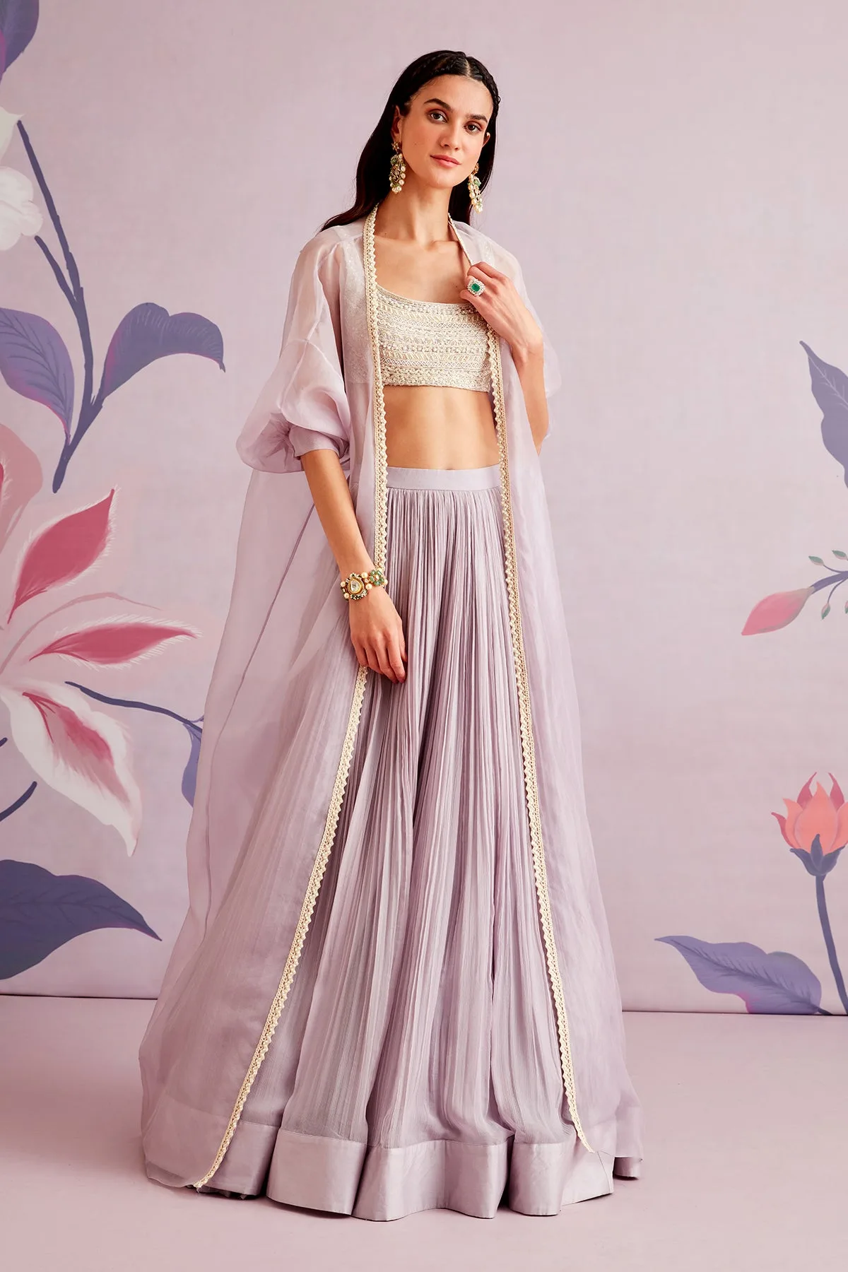 Gladiolus by Ridhi Mehra, lilac lehenga