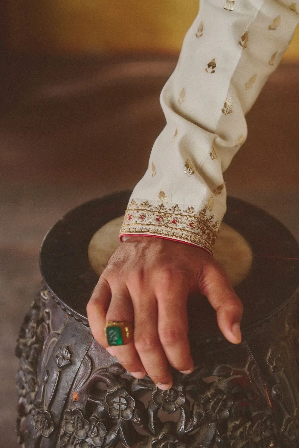 Havish Angrakha by Jigar Mali, ivory sherwani, view 4