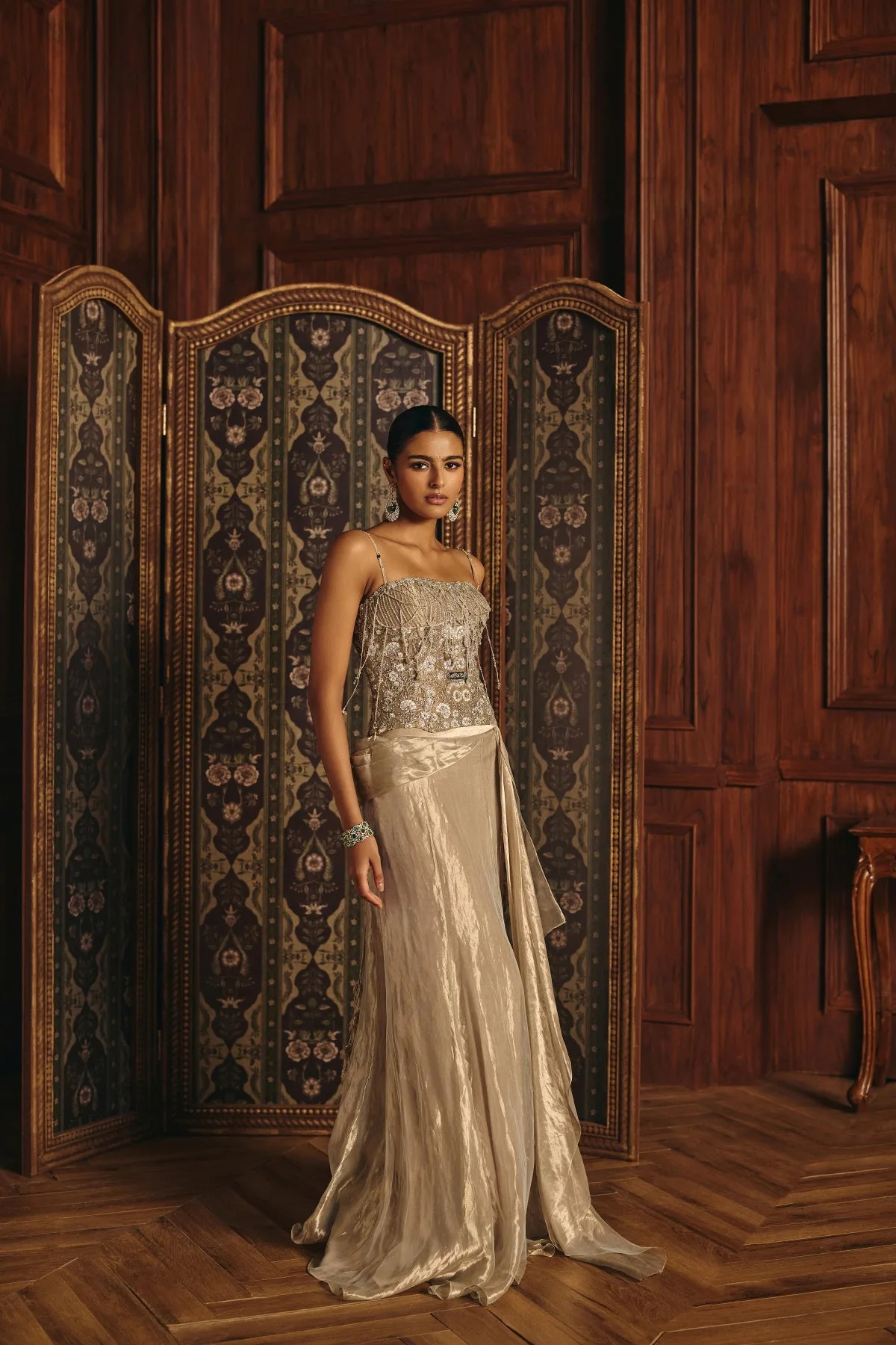 Aarohi by Mahima Mahajan, silver skirt set, view 2
