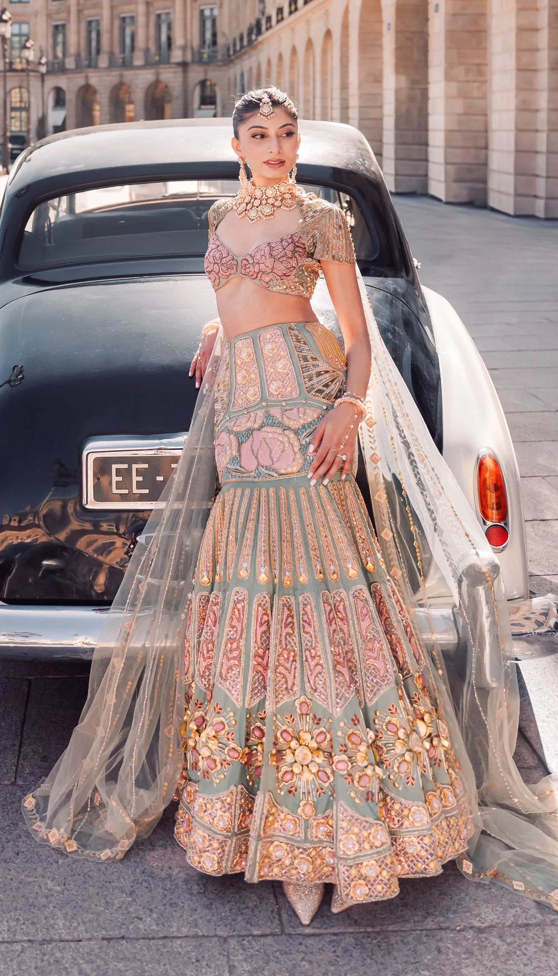 Arushi in Teal Fishcut Lehenga Set by Papa Don't Preach