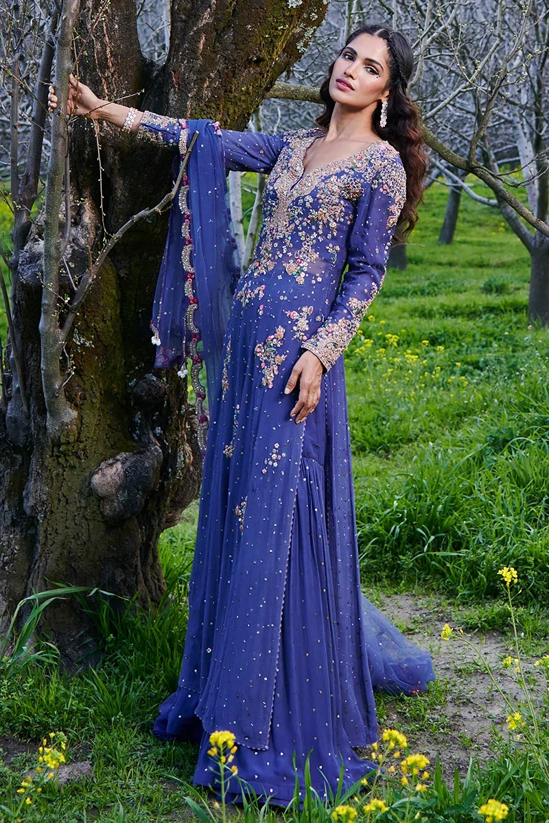 "Cod Punch" Chiffon Kamdani Kurta Set by Dolly J