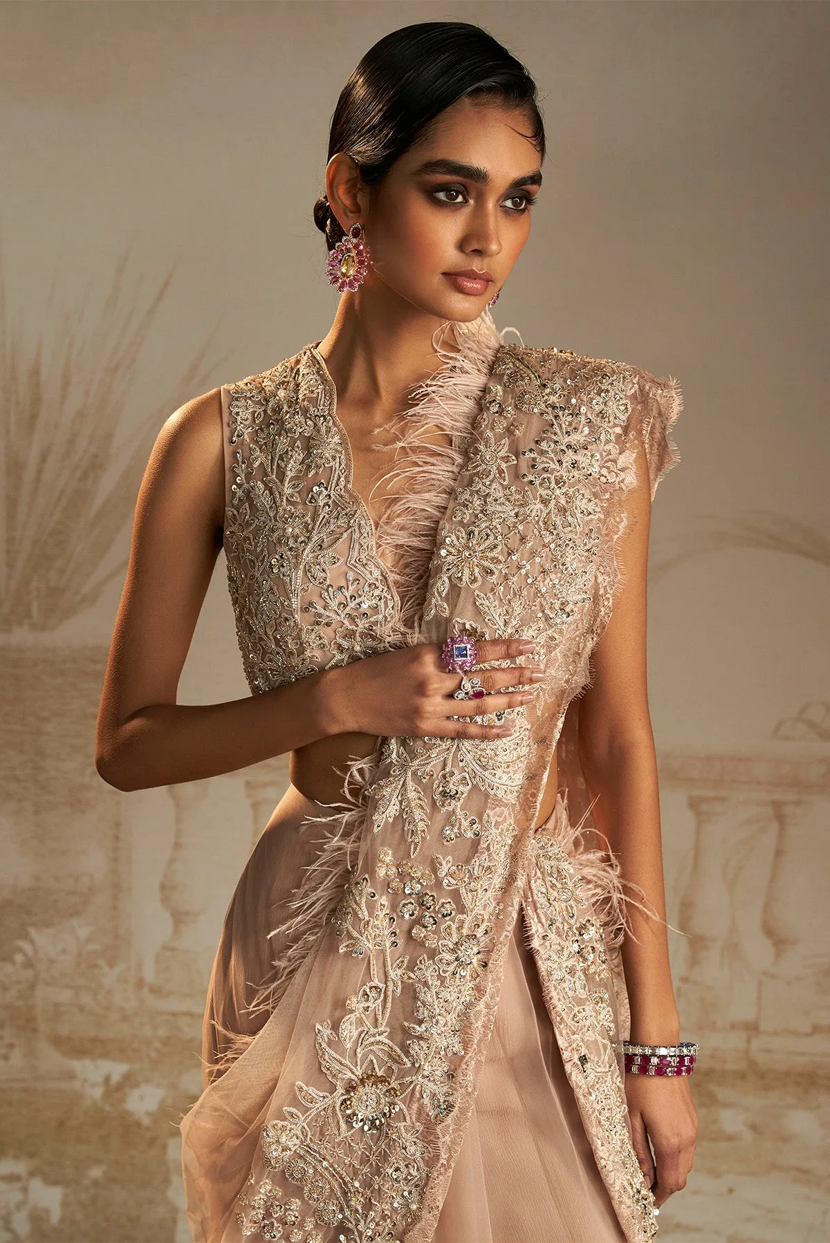 Pakeeza Saree Set by Ridhi Mehra in champagne
