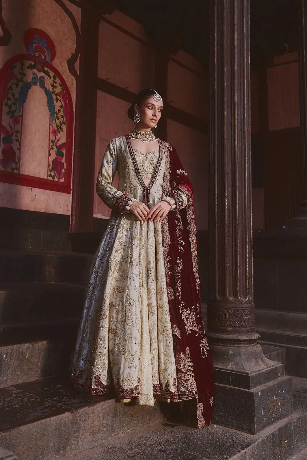 Dyuti Jacket Set by Jigar Mali in beige, view 2