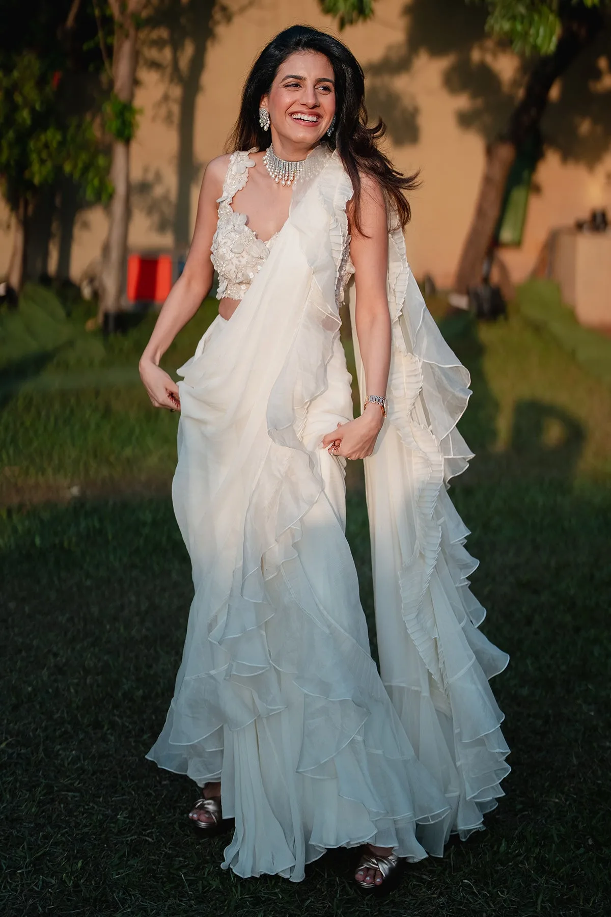 Saachi Gilani In Beyza by Ridhi Mehra, ivory sari