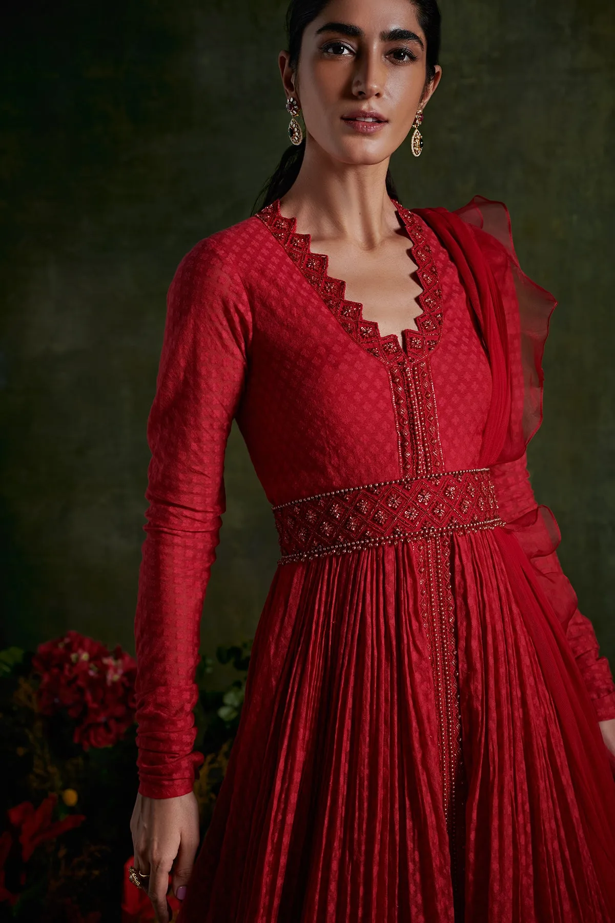 Aayah by Ridhi Mehra, red anarkali, view 3