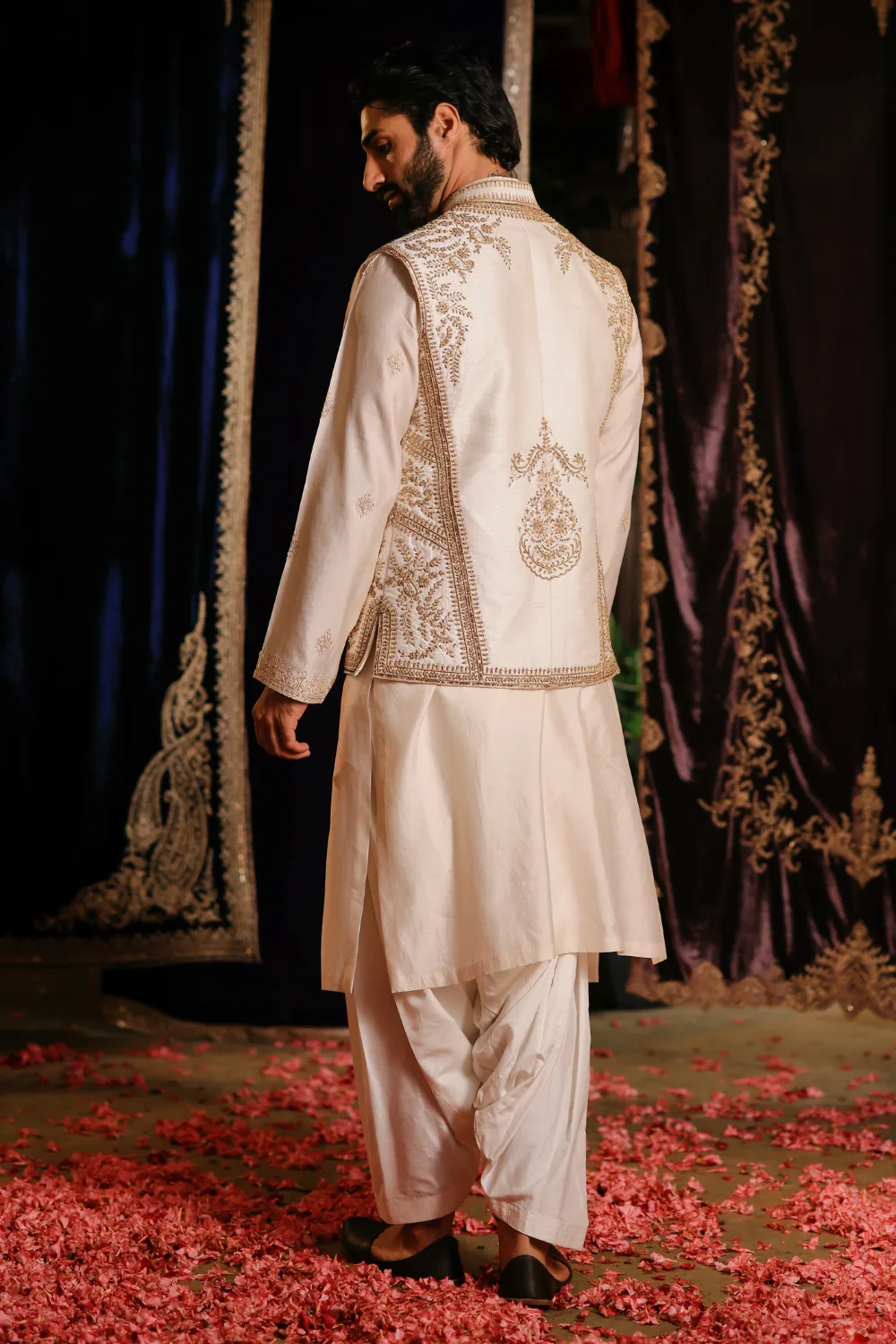 Nazir Jacket Set by Jigar Mali in ivory, view 3