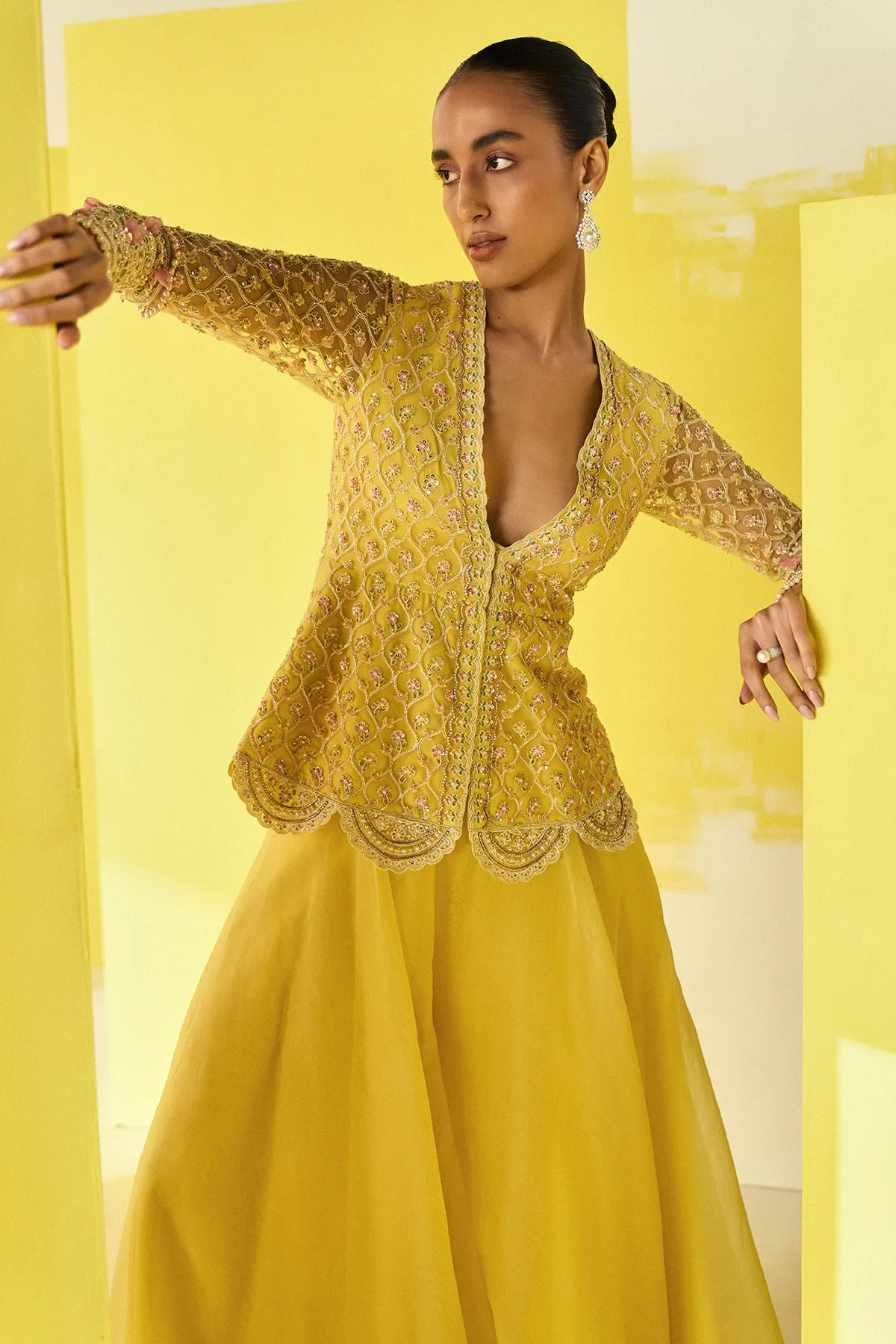 Aafeh by Ridhi Mehra, yellow sharara, view 3