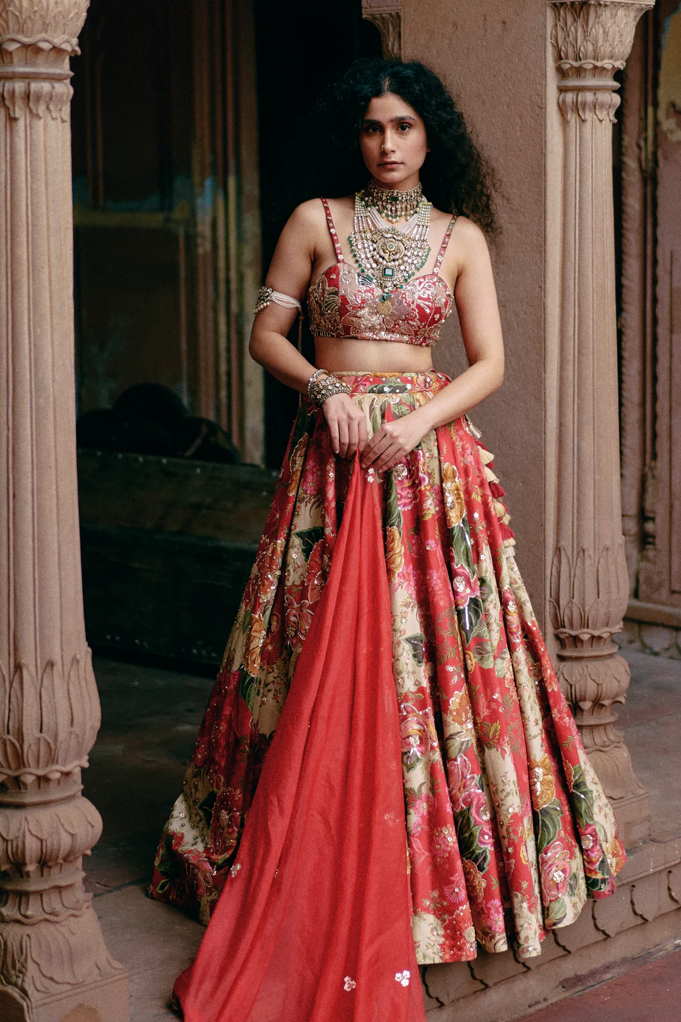Noa Lehenga Set by Paulmi And Harsh in red