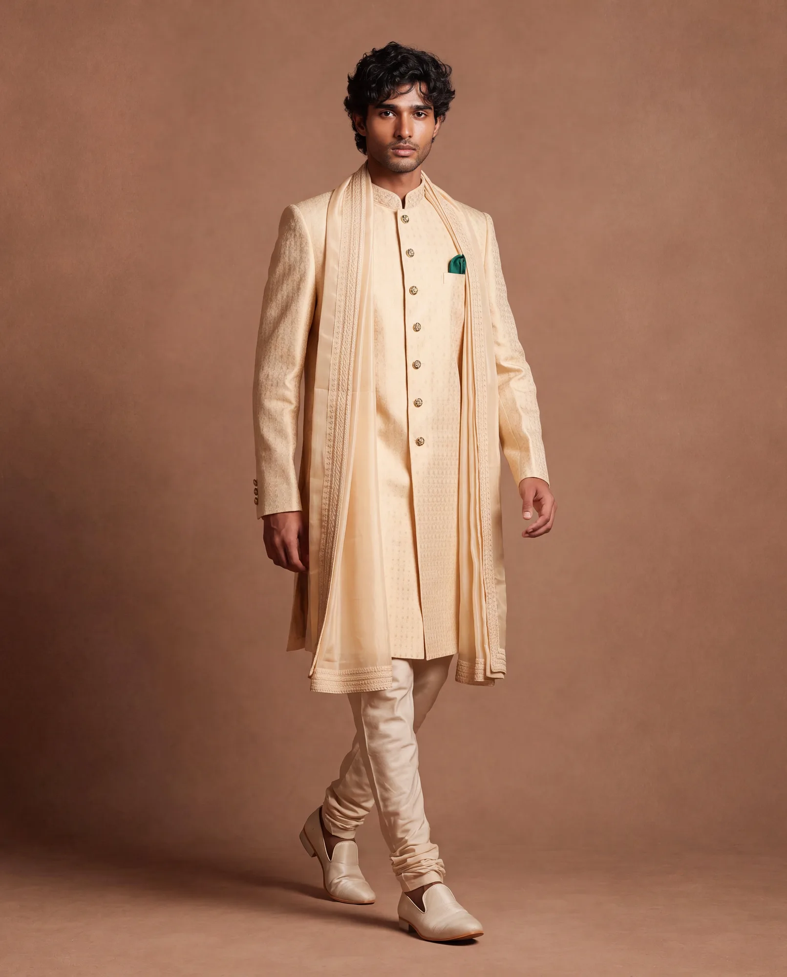 Regalia Sherwani Set by Dolly J, ivory kurta, view 3