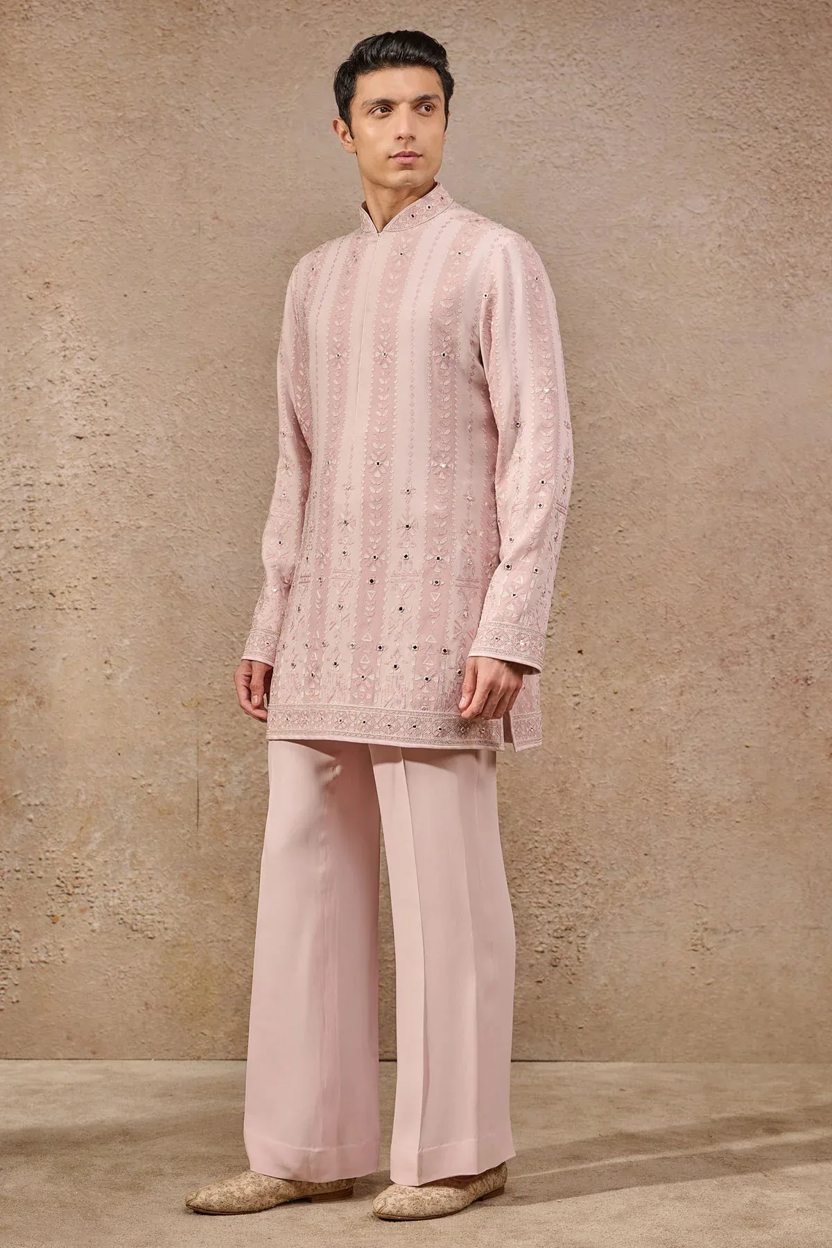 Languid Summer Striped Mirror Work Short Kurta by Tarun Tahiliani