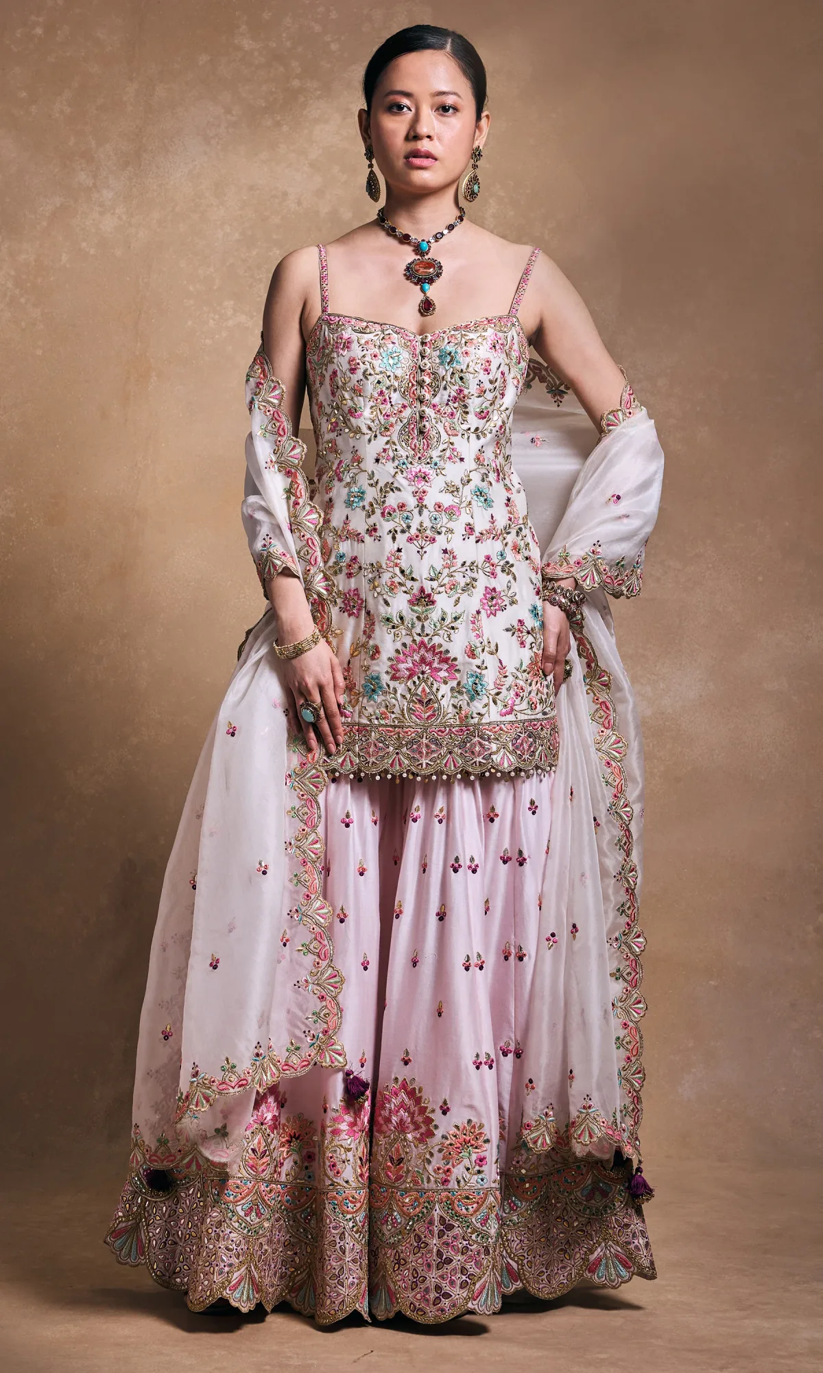 Blush and Ivory Sharara Set by Tamanna Punjabi Kapoor