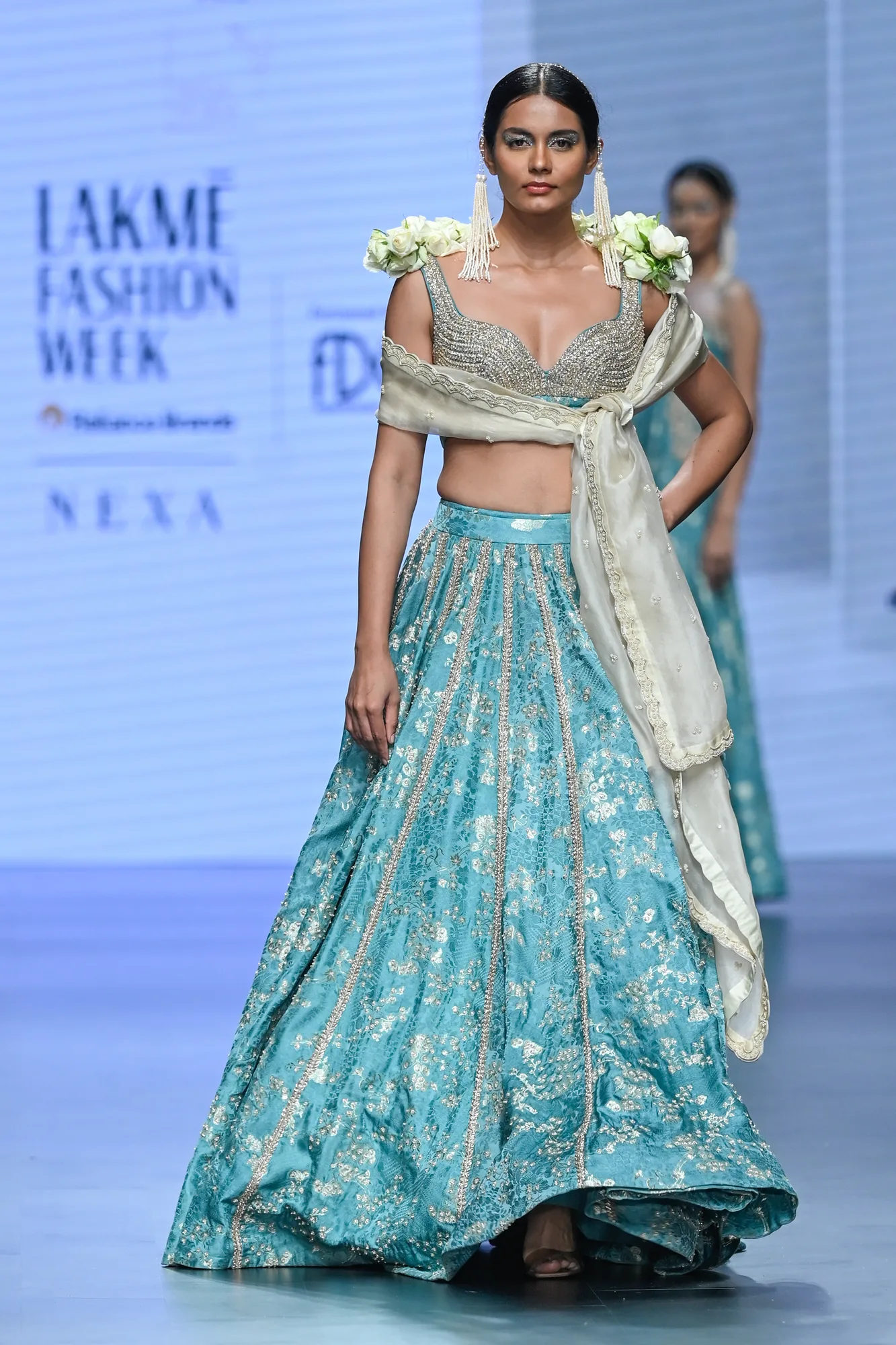 Adele Lehenga Set – Ice Blue by Paulmi And Harsh, view 2