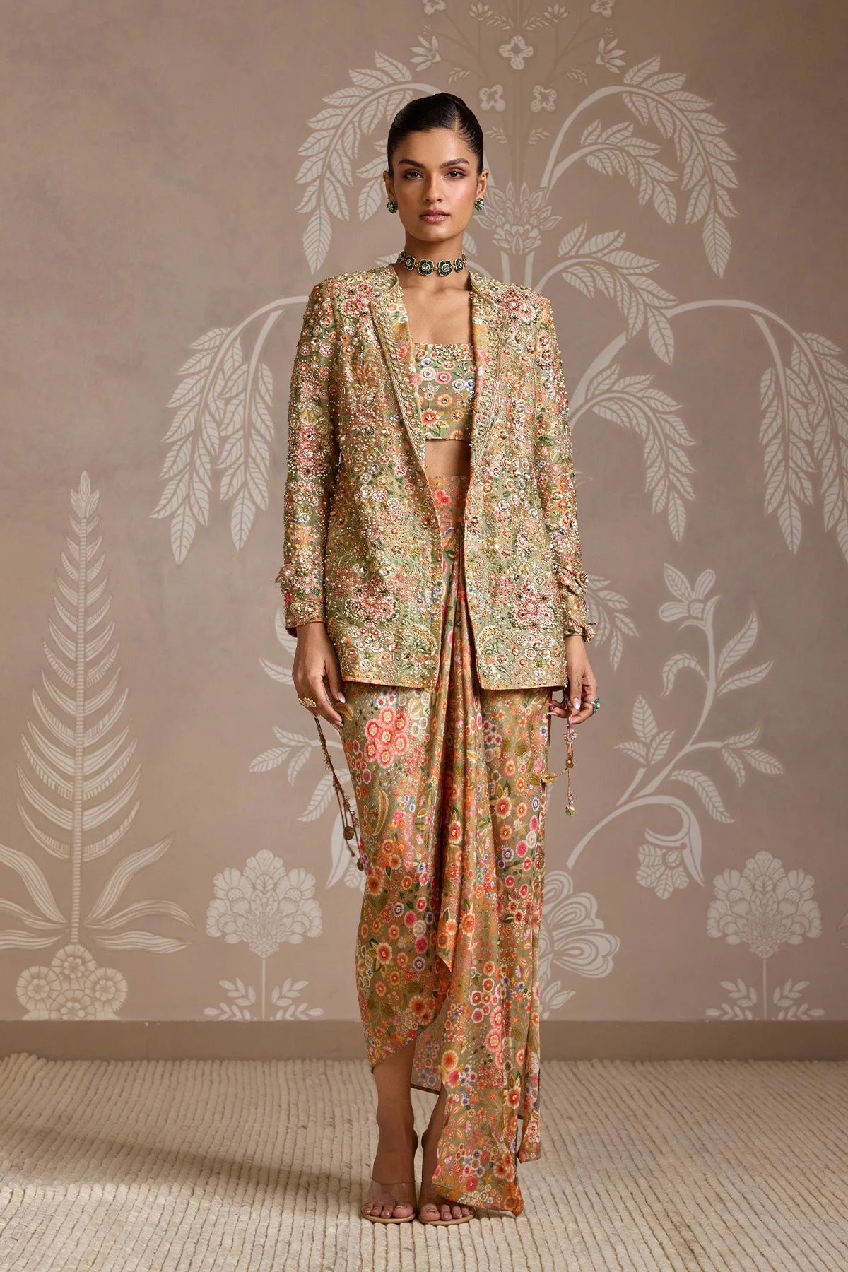 Intertwine Jacket Skirt Set by Ridhi Mehra