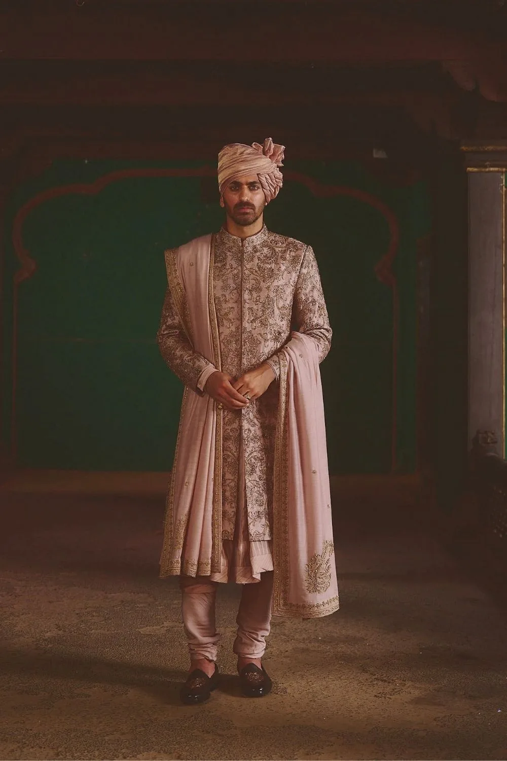 Parinay Sherwani by Jigar Mali in mauve, view 3