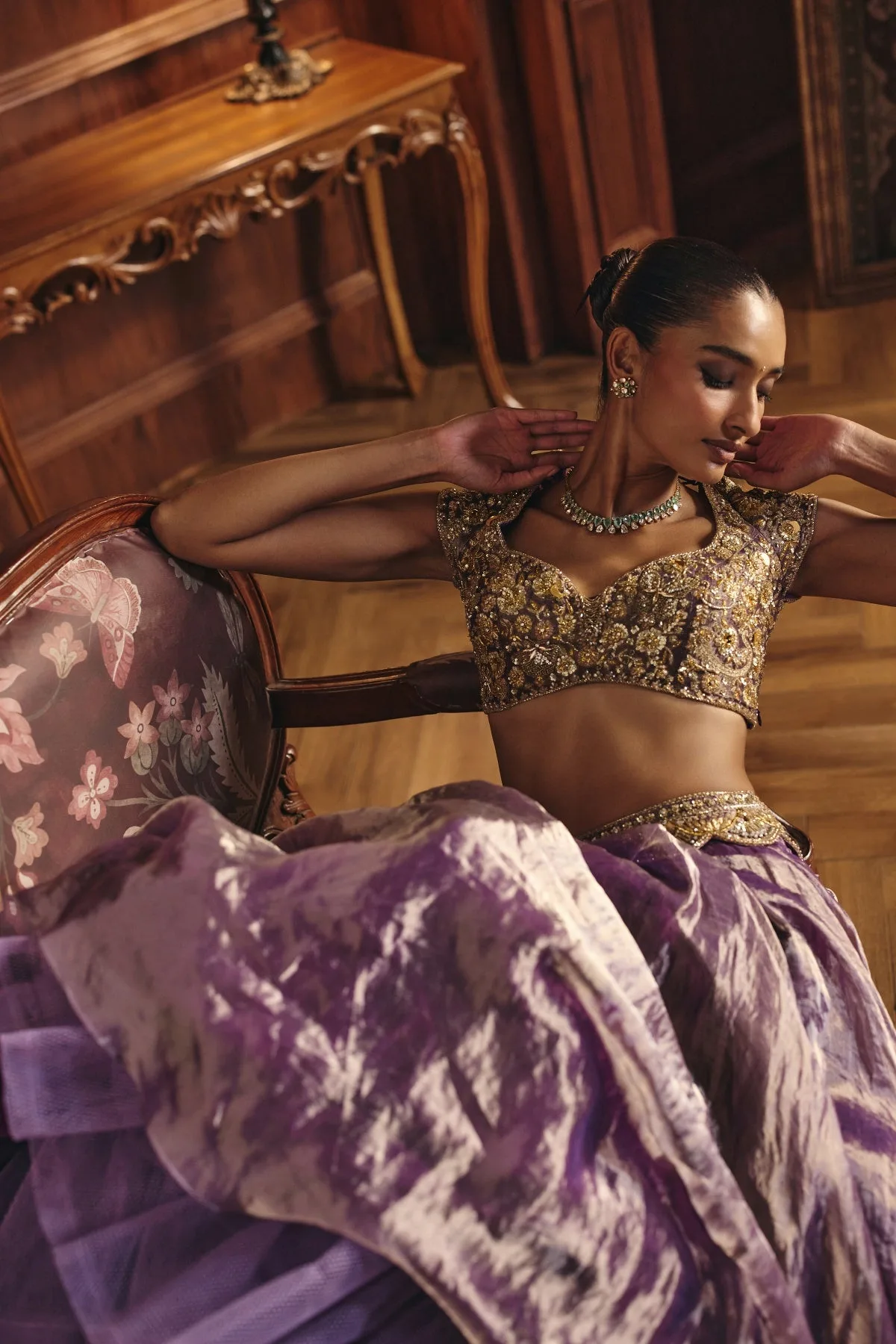 Inaam by Mahima Mahajan, gold lehenga, view 4