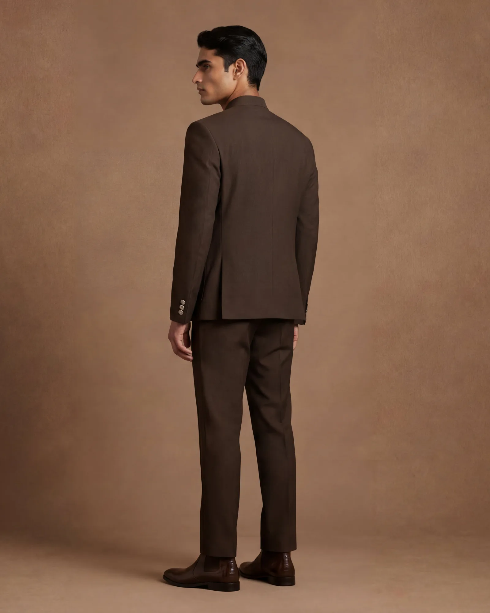 Kapish Bandhgala Set by Dolly J in mocha, view 4