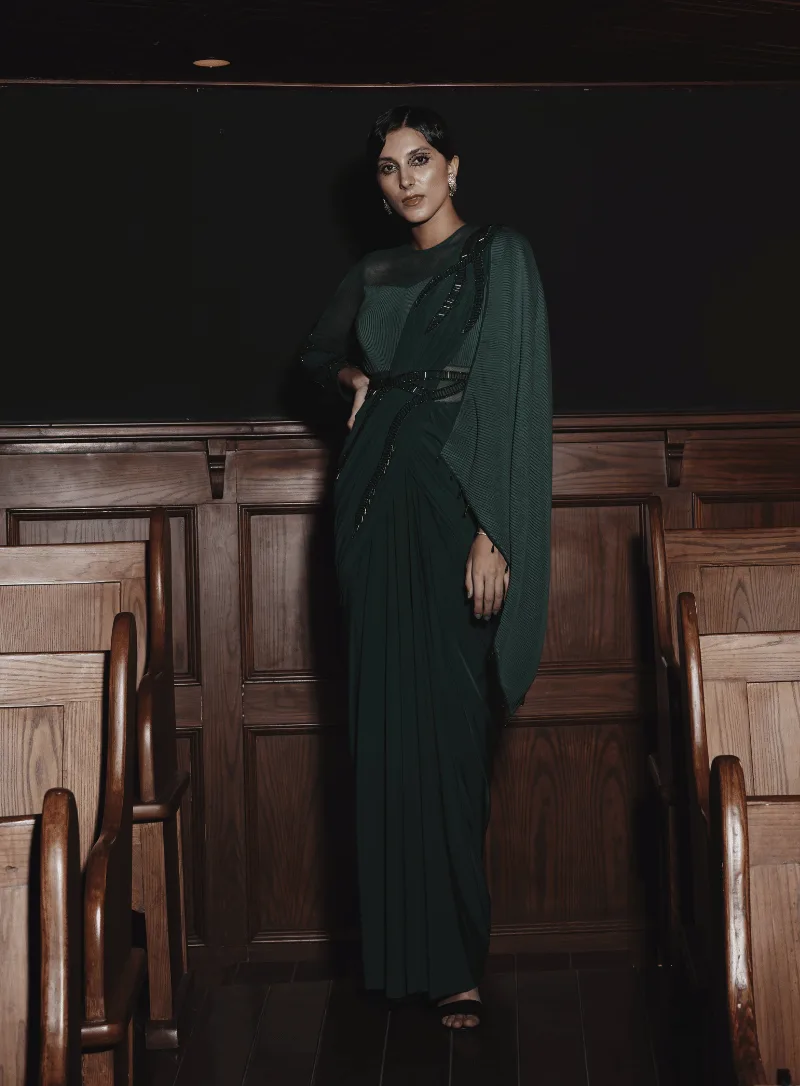 Crinkle Drape Saree by Kamaali Couture