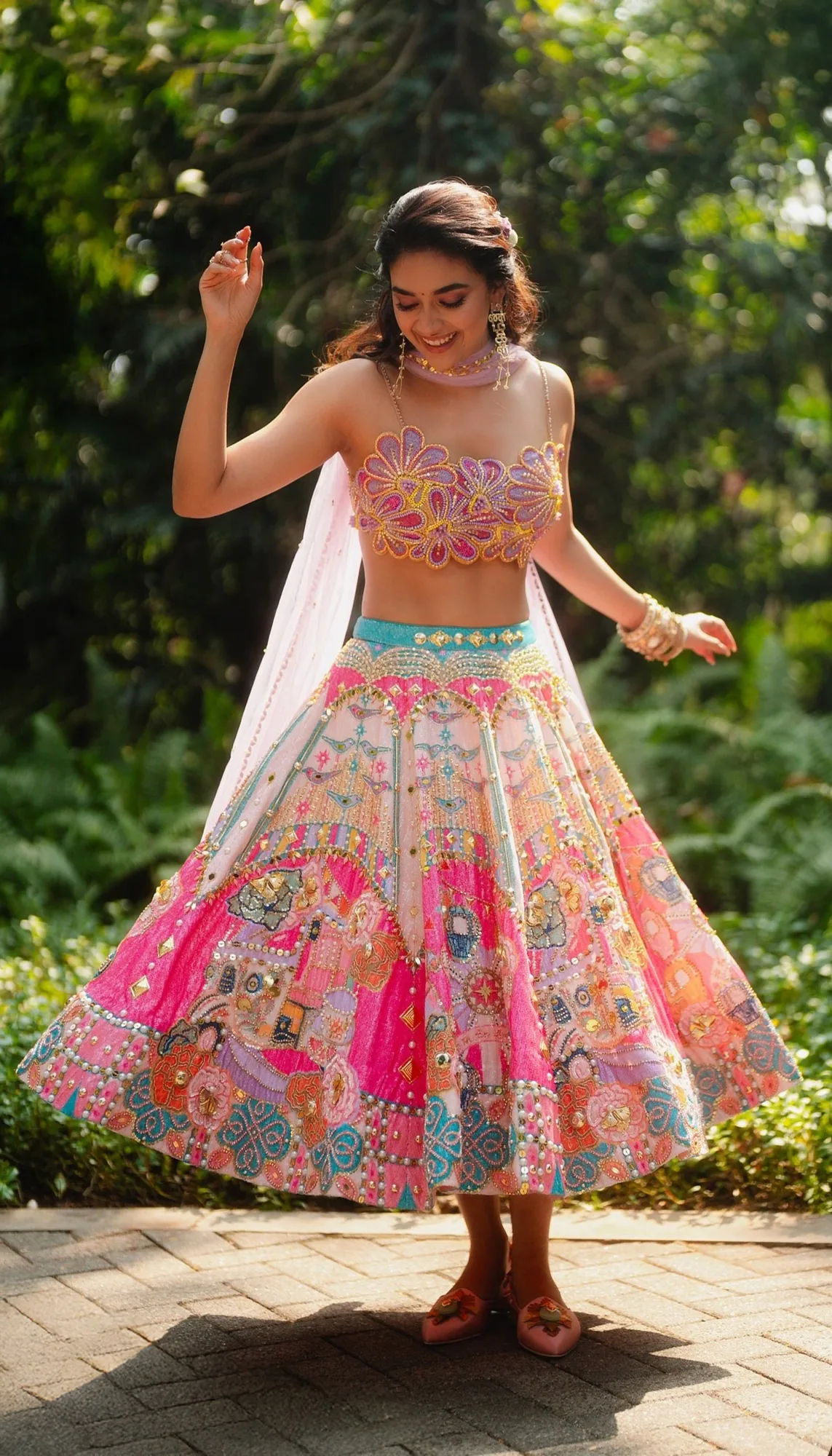 Keerthy in Whirl of Whimsy Lehenga Set by Papa Don't Preach