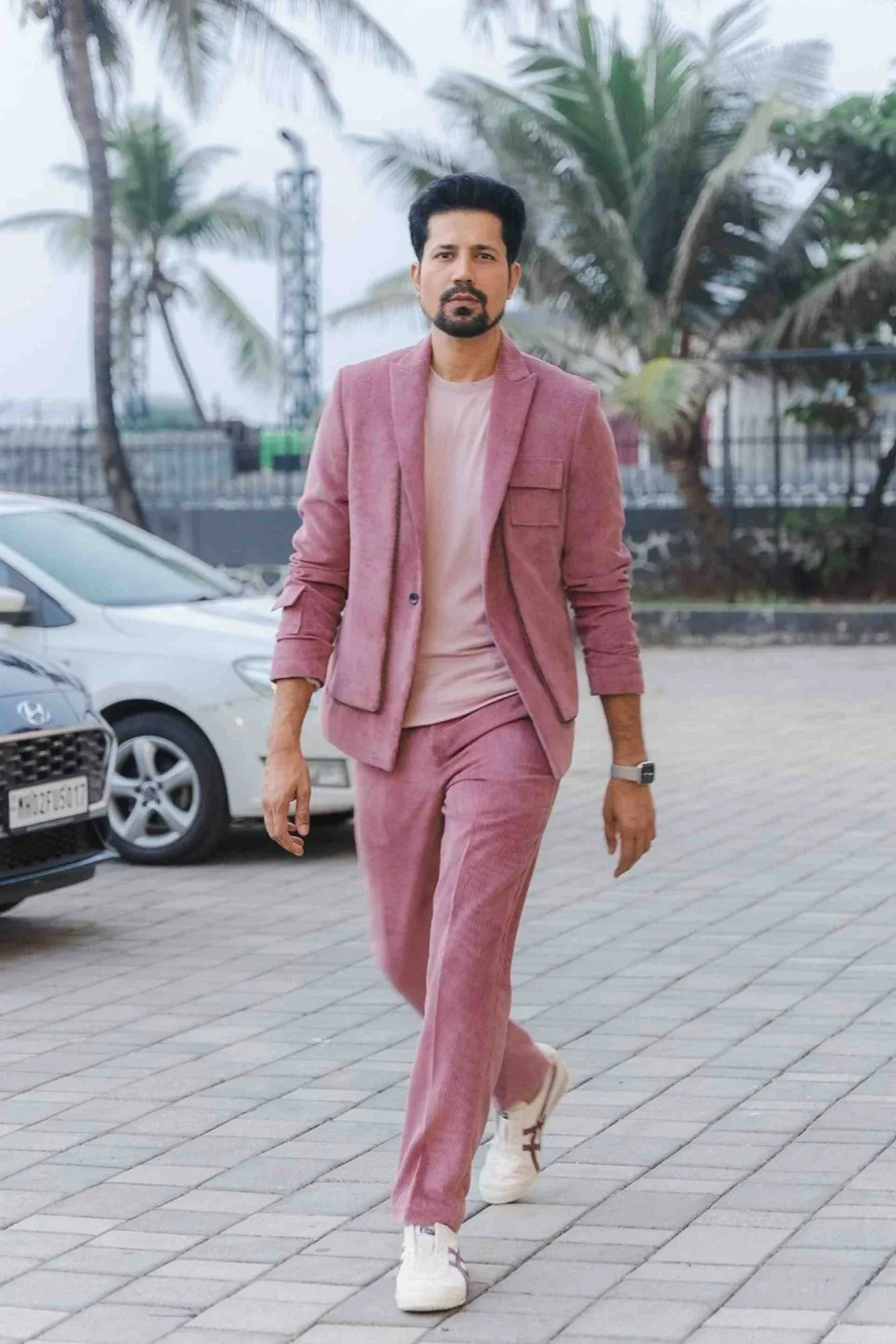 Sumeet Vyas in Salmon Pink Corduroy Set by Sarab Khanijou