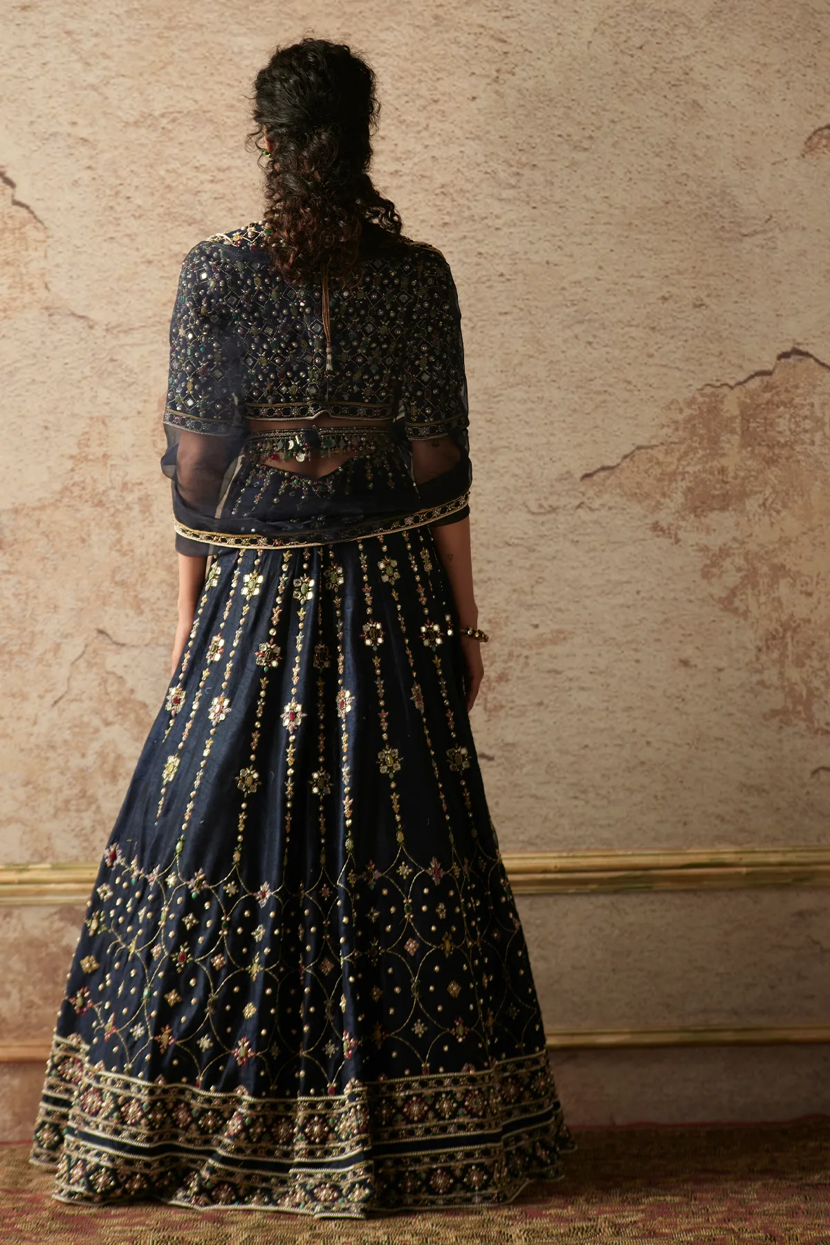 Arshiya by Ridhi Mehra, navy blue lehenga, view 4