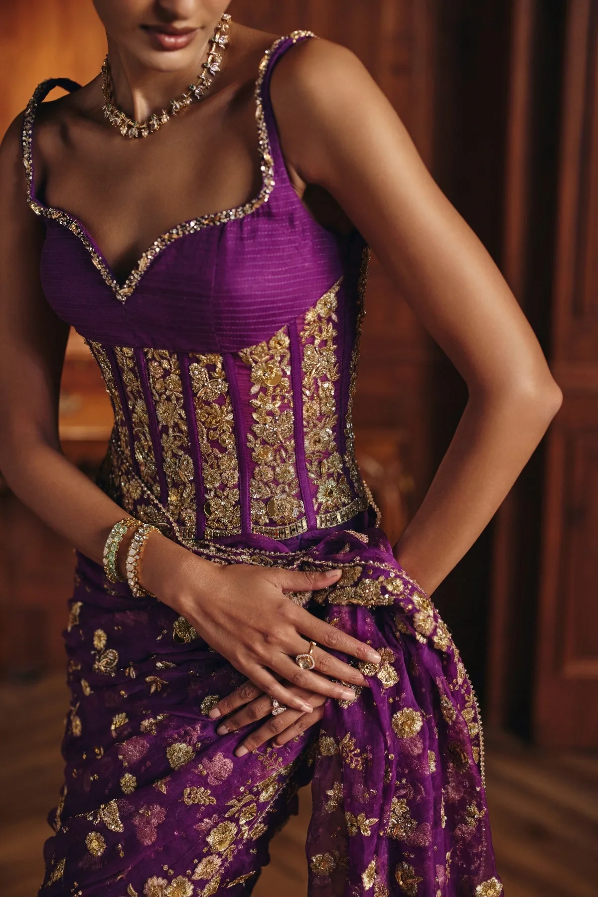 Aashna by Mahima Mahajan, purple sari, view 4