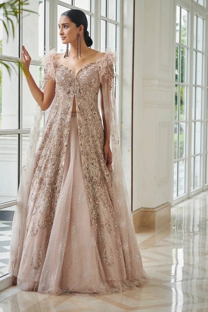 "Morning Dew" Silver Bridal Jacket Lehenga Set by Dolly J