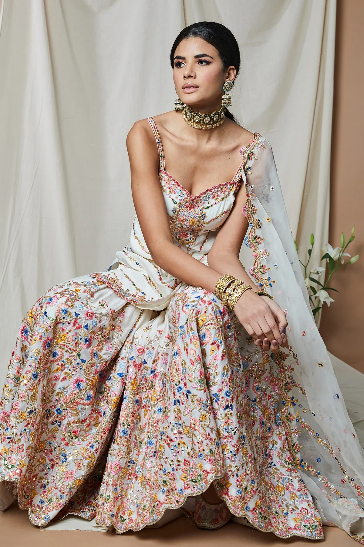 Ivory Strappy Gharara by Tamanna Punjabi Kapoor