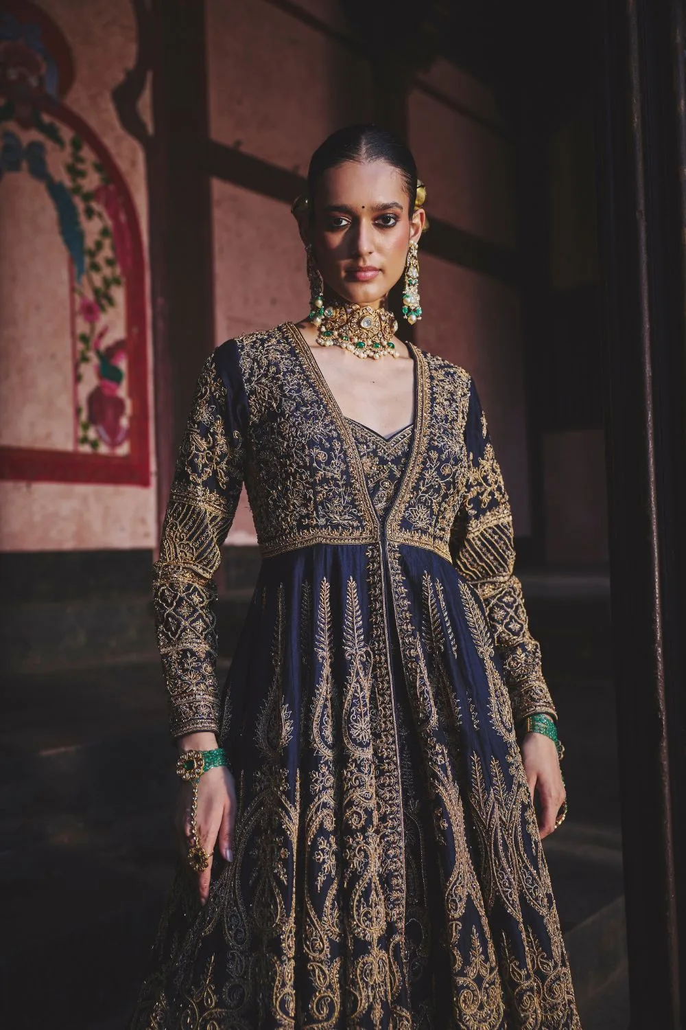 Ahilya Jacket Set by Jigar Mali in navy blue, view 2