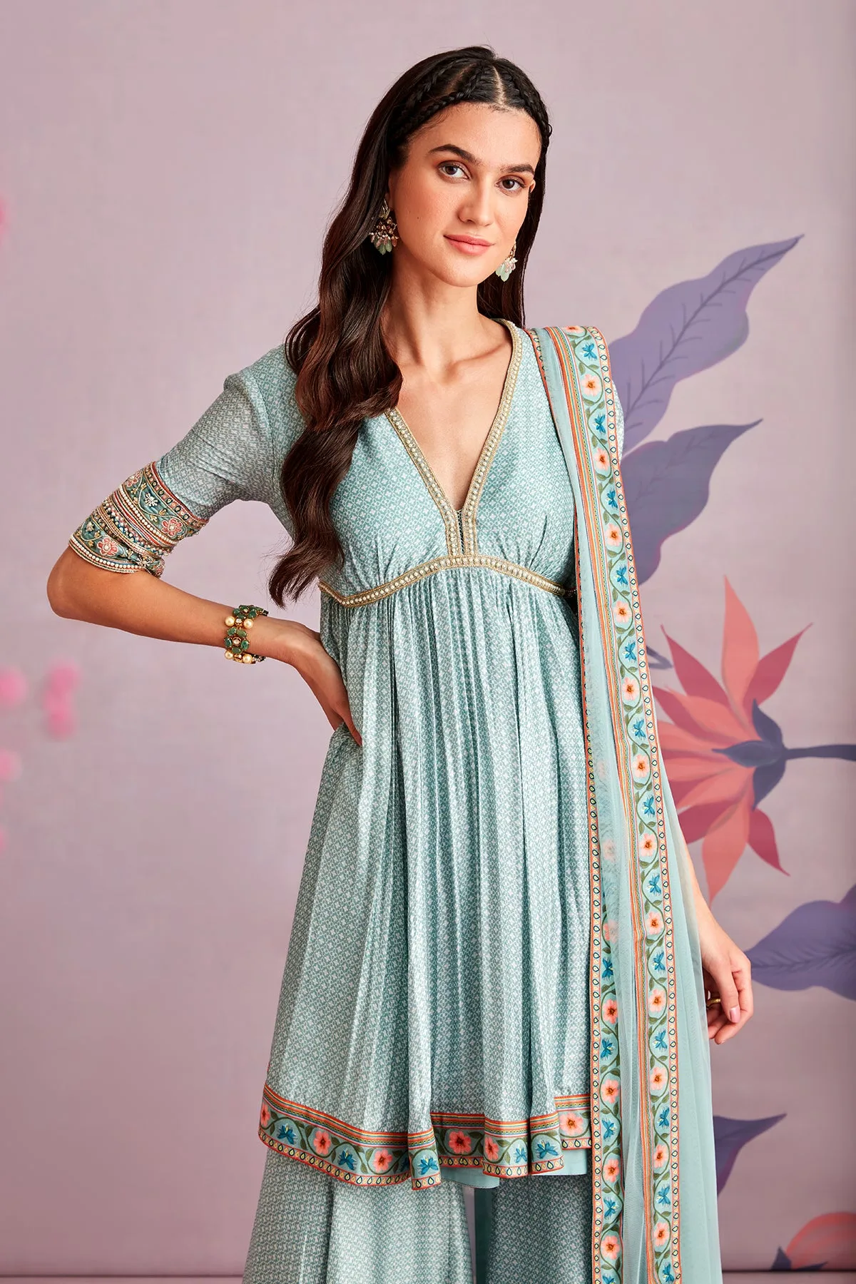 Ambrosia In Blue by Ridhi Mehra, blue anarkali, view 3