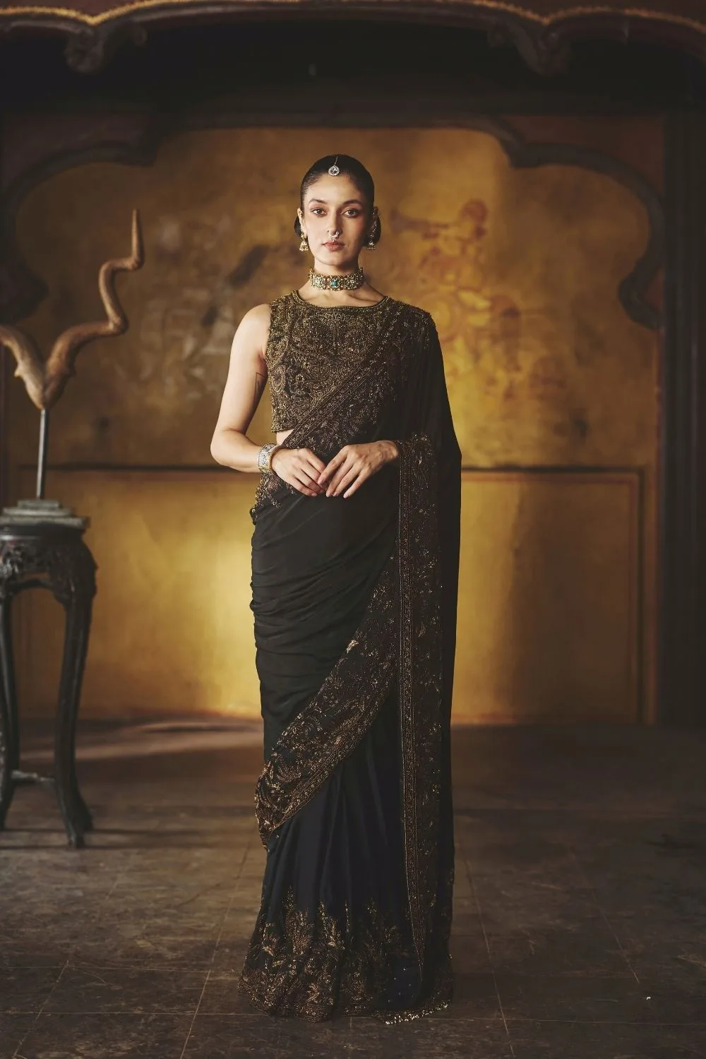 Kalindi Saree by Jigar Mali in black