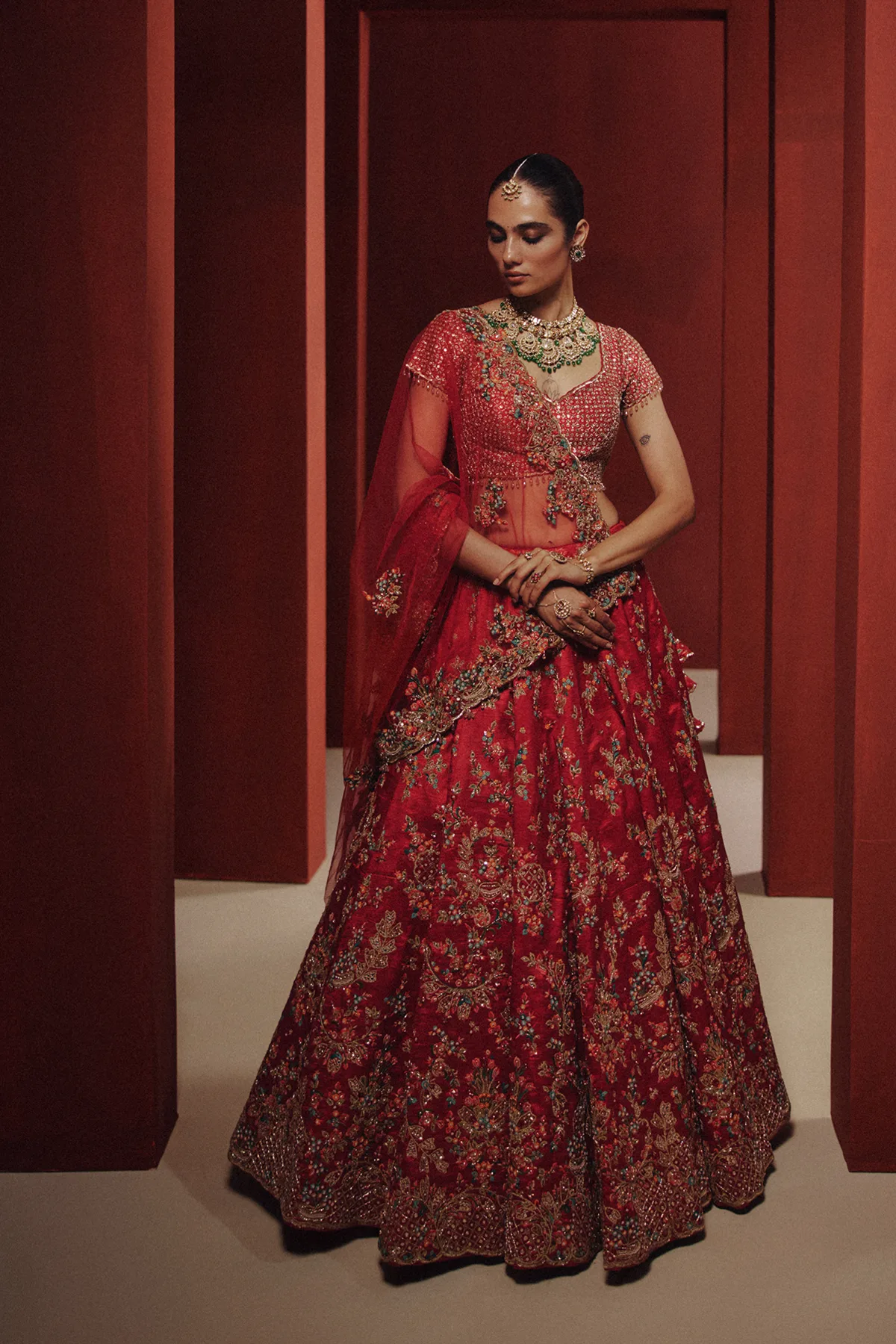 Imperial Rouge Bridal Lehenga by Dolly J