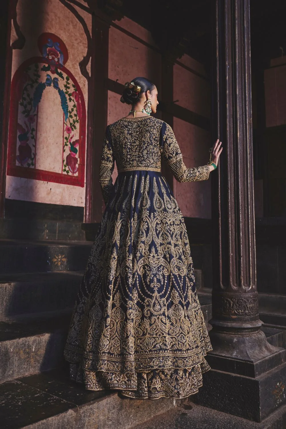 Ahilya Jacket Set by Jigar Mali in navy blue, view 4