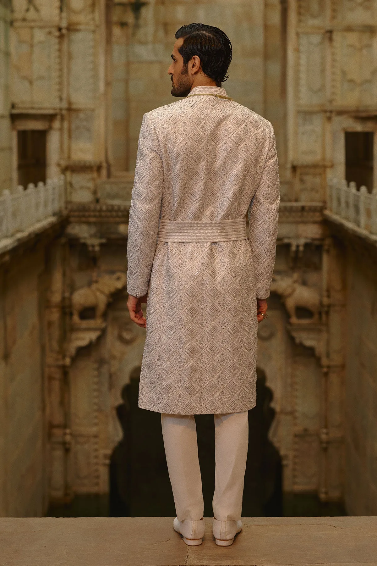 Silver-Grey Sherwani Set by Nitika Gujral, view 3