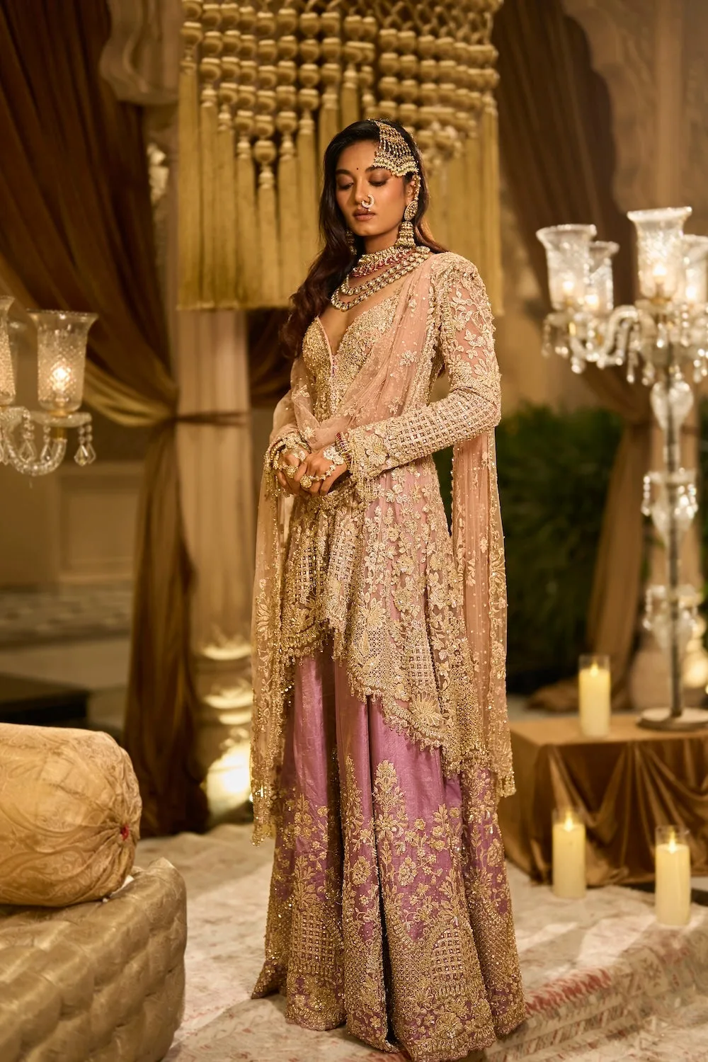 Lilac Tissue Sharara Set by Seema Gujral, lilac sari