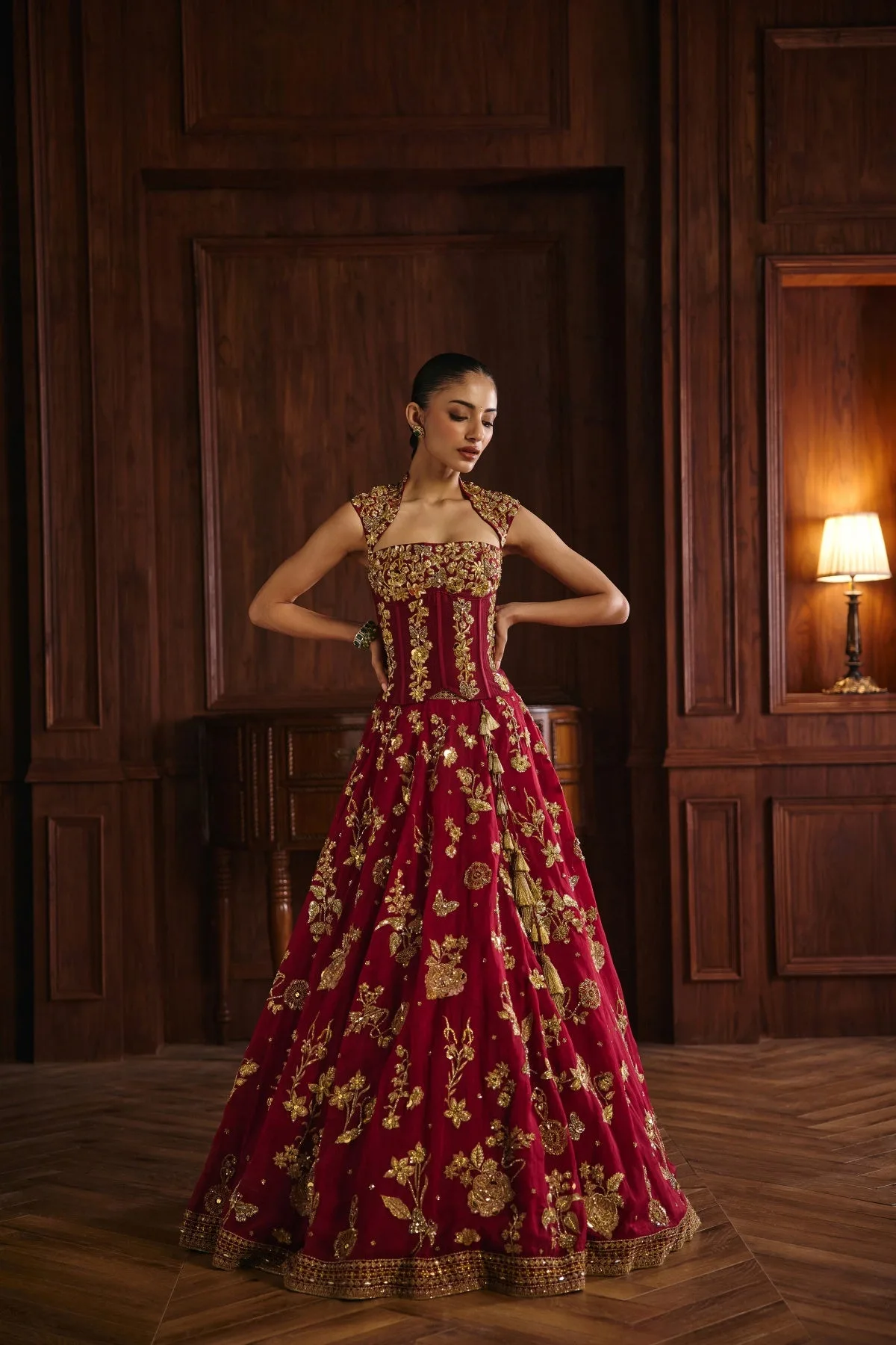 Rukmani by Mahima Mahajan, crimson lehenga, view 4