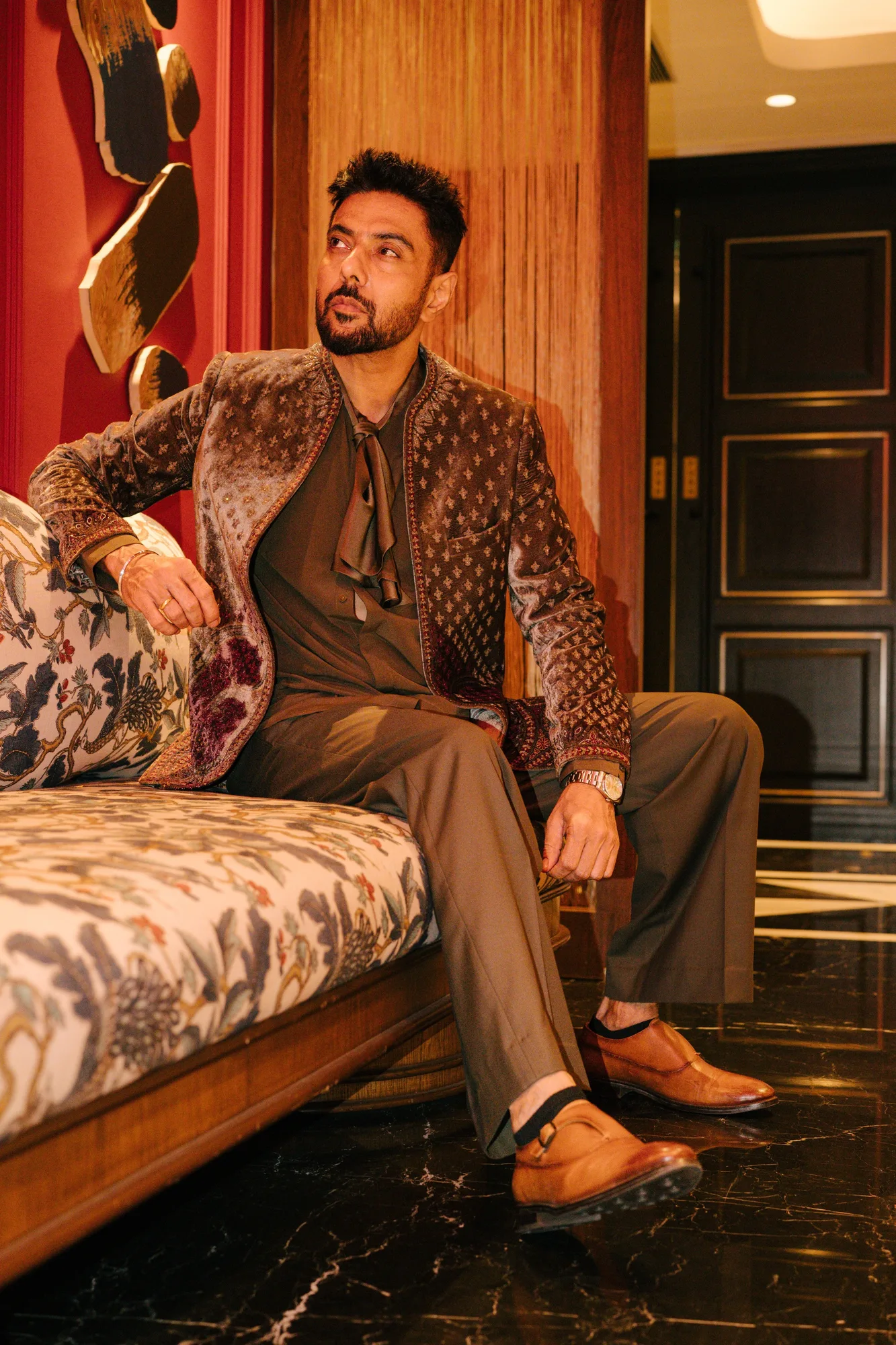 Ranveer Brar in Loden Jacket Set by Dolly J in green, view 2