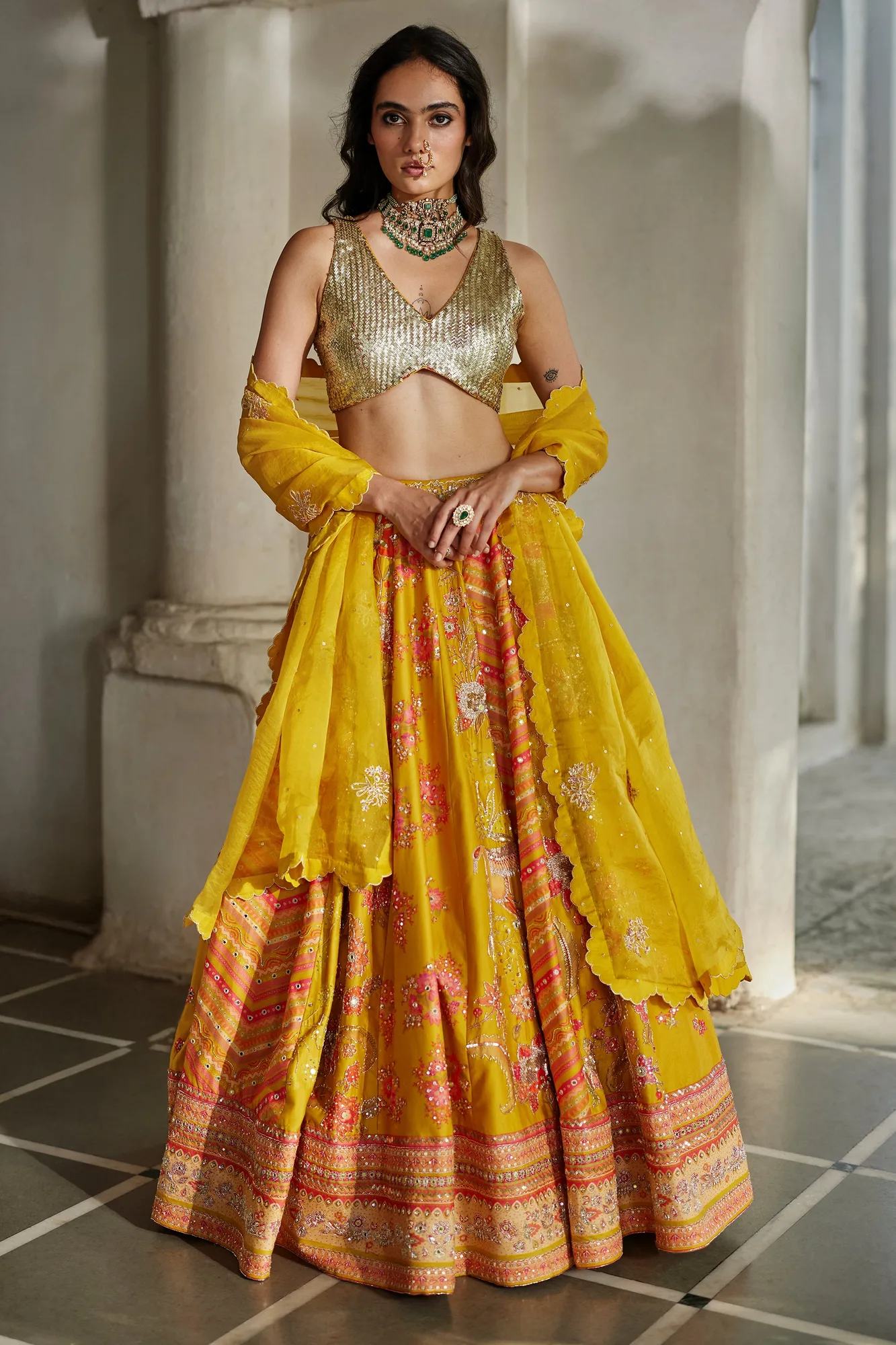Naru Lehenga Set by Paulmi And Harsh in yellow